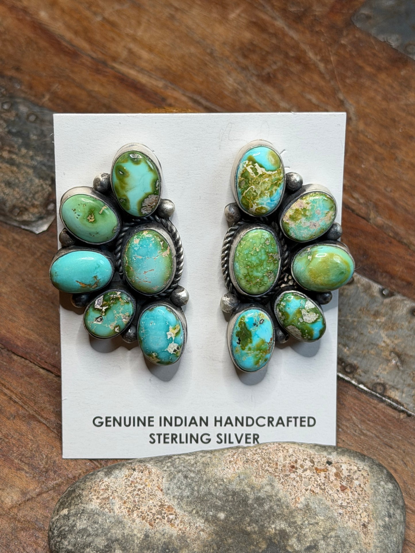 Whiskey n Turquoise - Turquoise Half Cluster Earrings