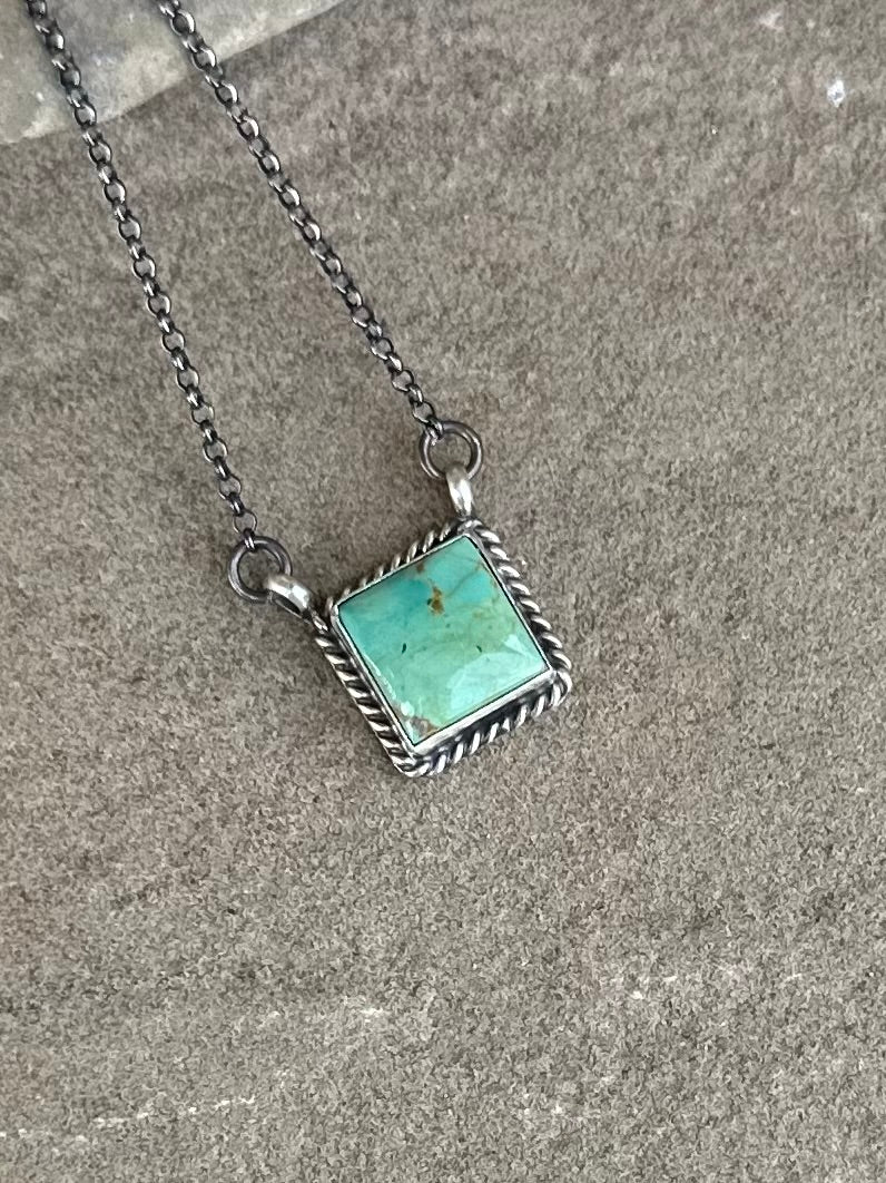 Green square necklace