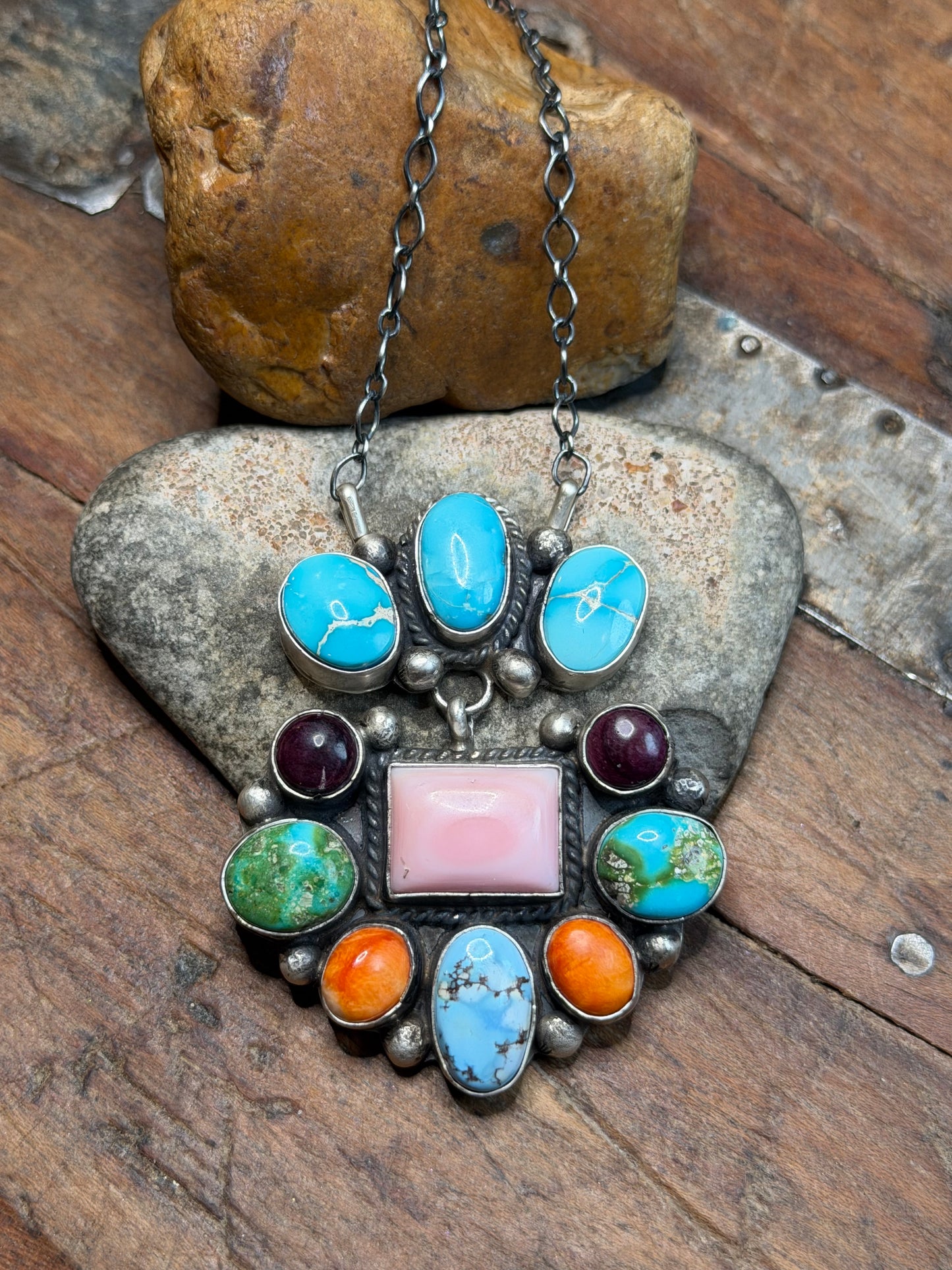 Sonya - Multi Stone Hinged Cluster Necklace - 19.5" Long