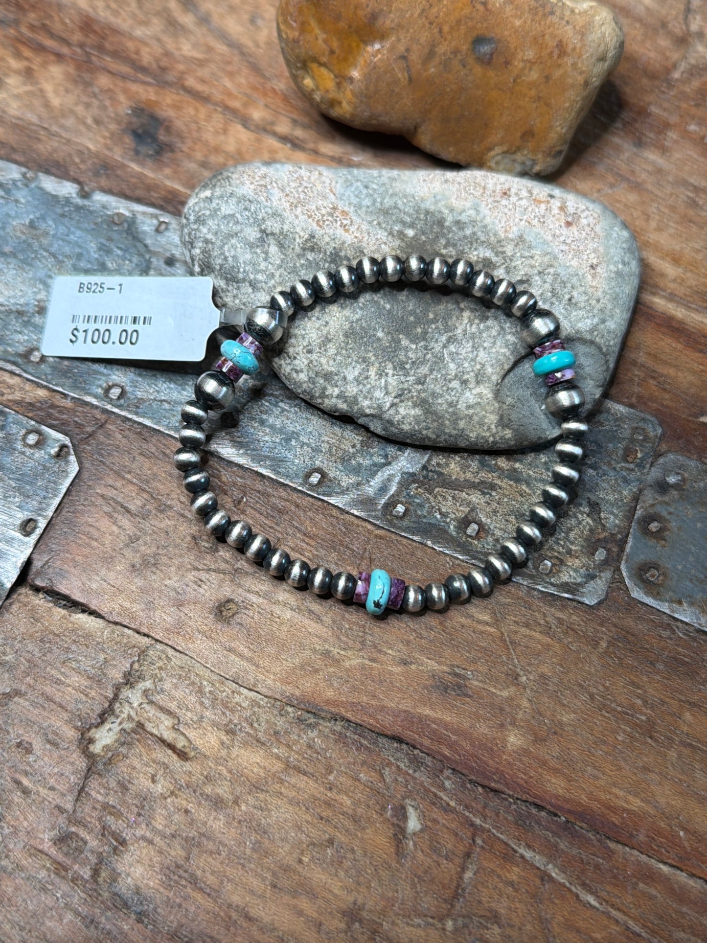 Lauryn machine made Turquoise and purple spine stretchy bracelet 5 7/8