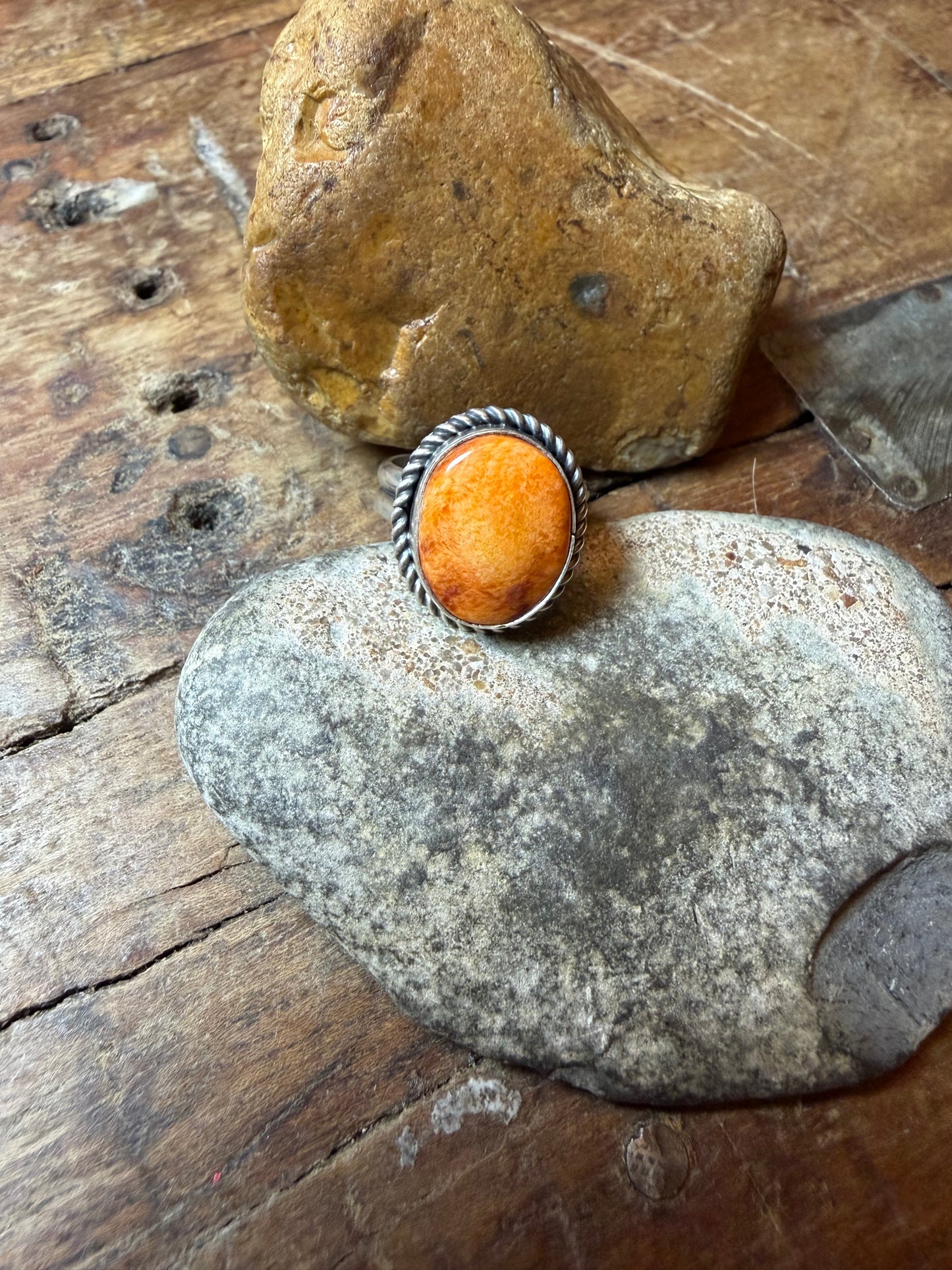 Dawna orange spiny adjustable ring, stamped by the artist