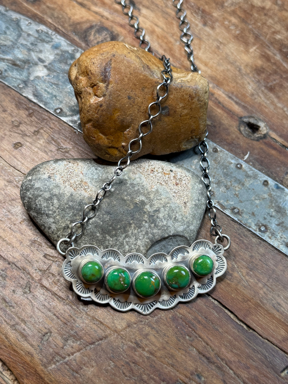 Bebe Luv - 5 Stone Turquoise Bar Style Necklace - Apx 20" Long