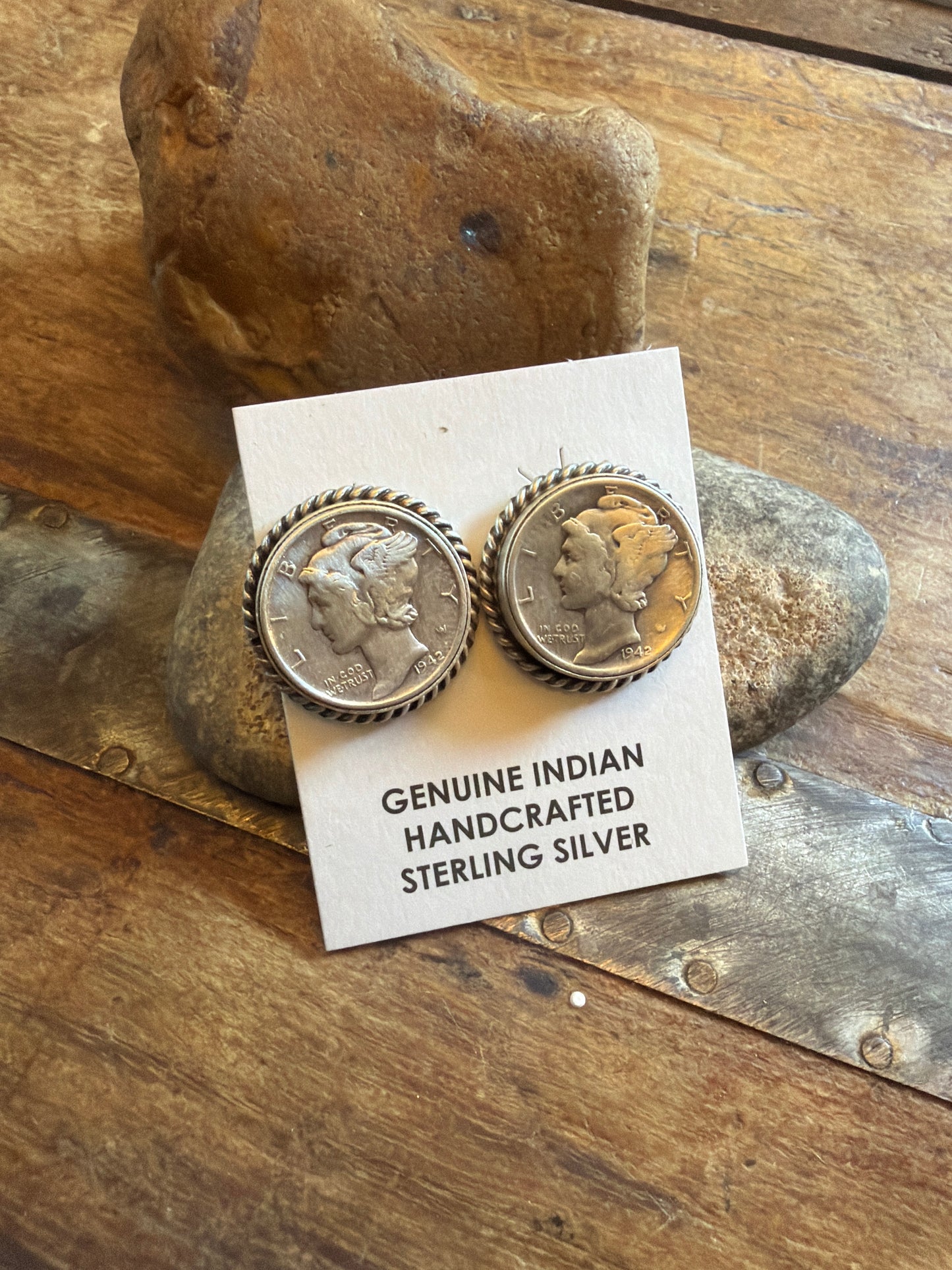 Gracie 1942 coin earrings stamped by the artist