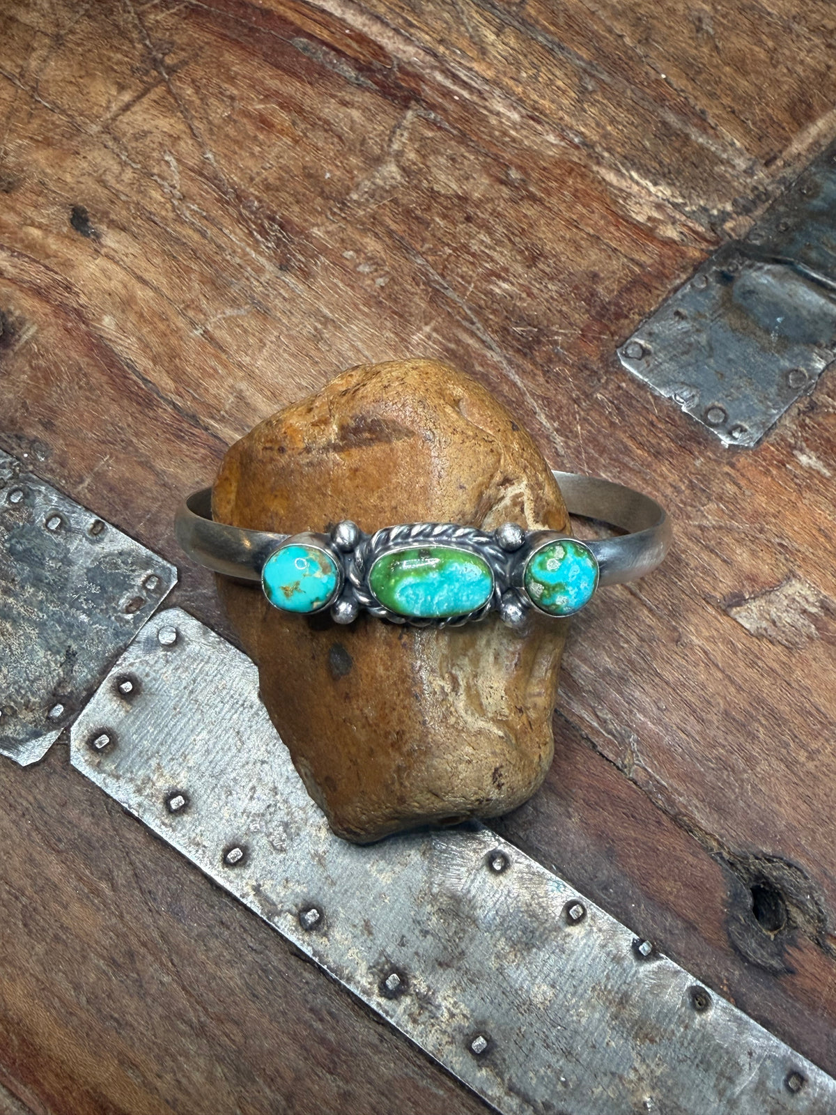 Vickie - Sterling Cuff w 3 Turquoise Stones - 6.5"