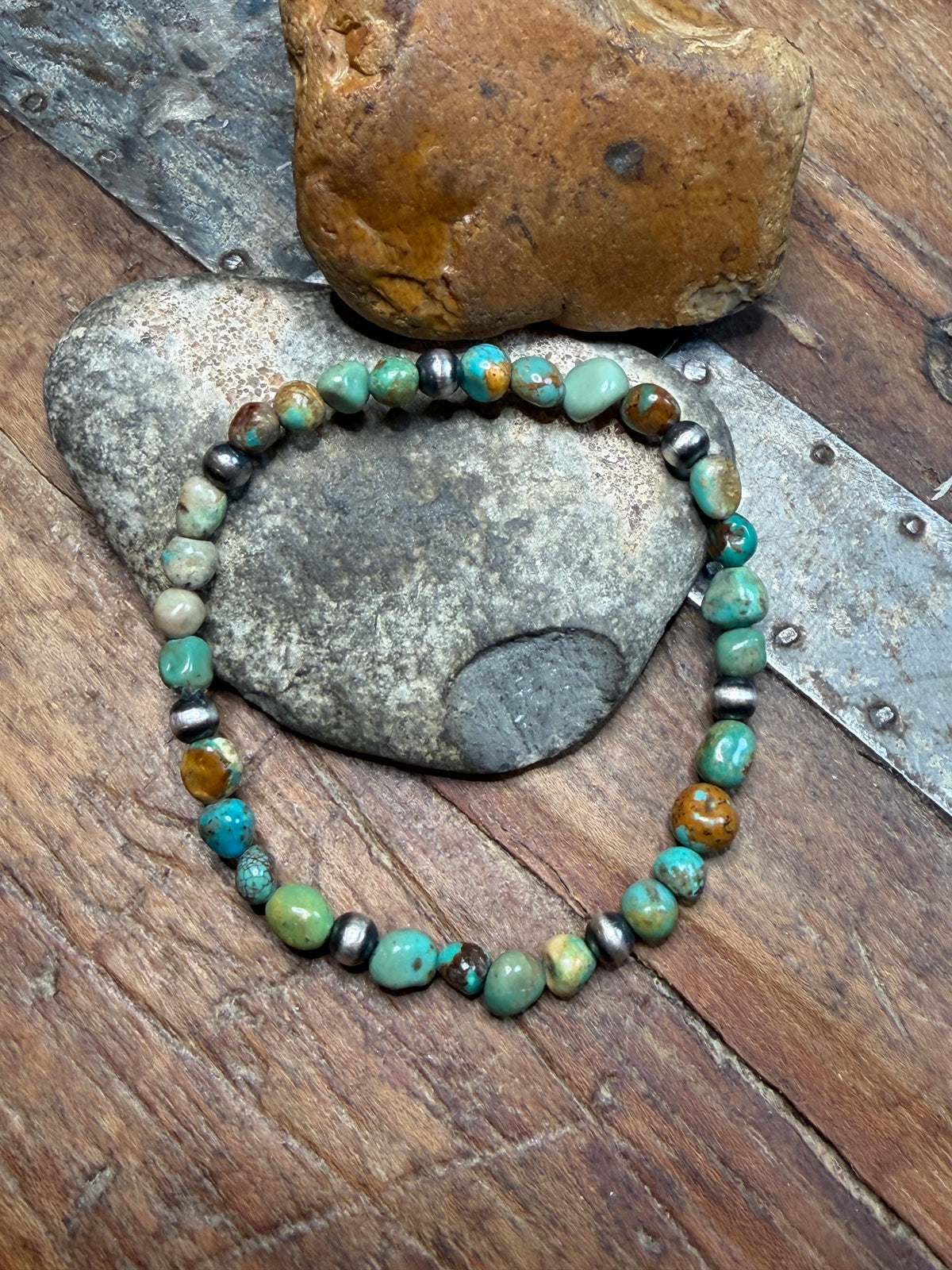 Shawne - 4.95mm Machine Made Beaded and Turquoise Stretchy Bracelet