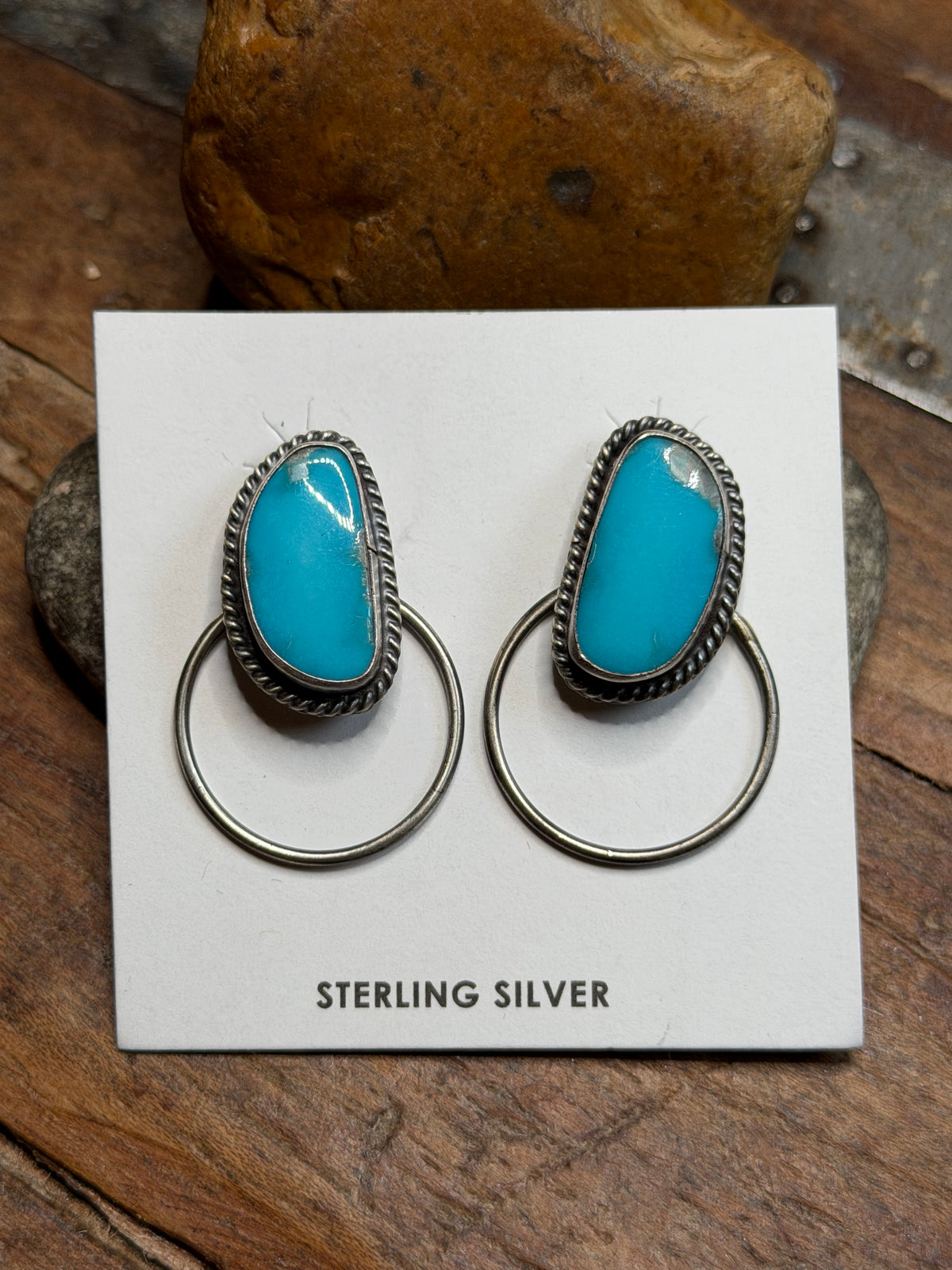 Kellie - Turquoise Stud Earrings w Sterling Hoops