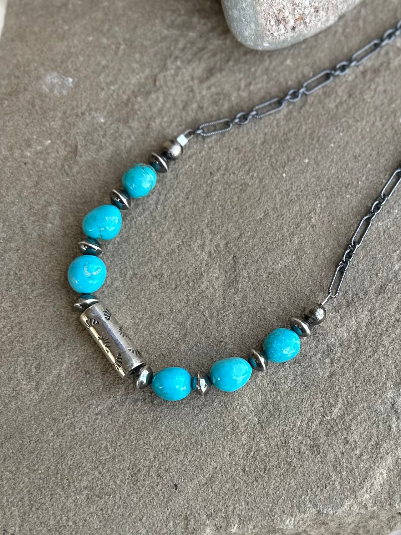Turquoise beaded necklace 16 inch