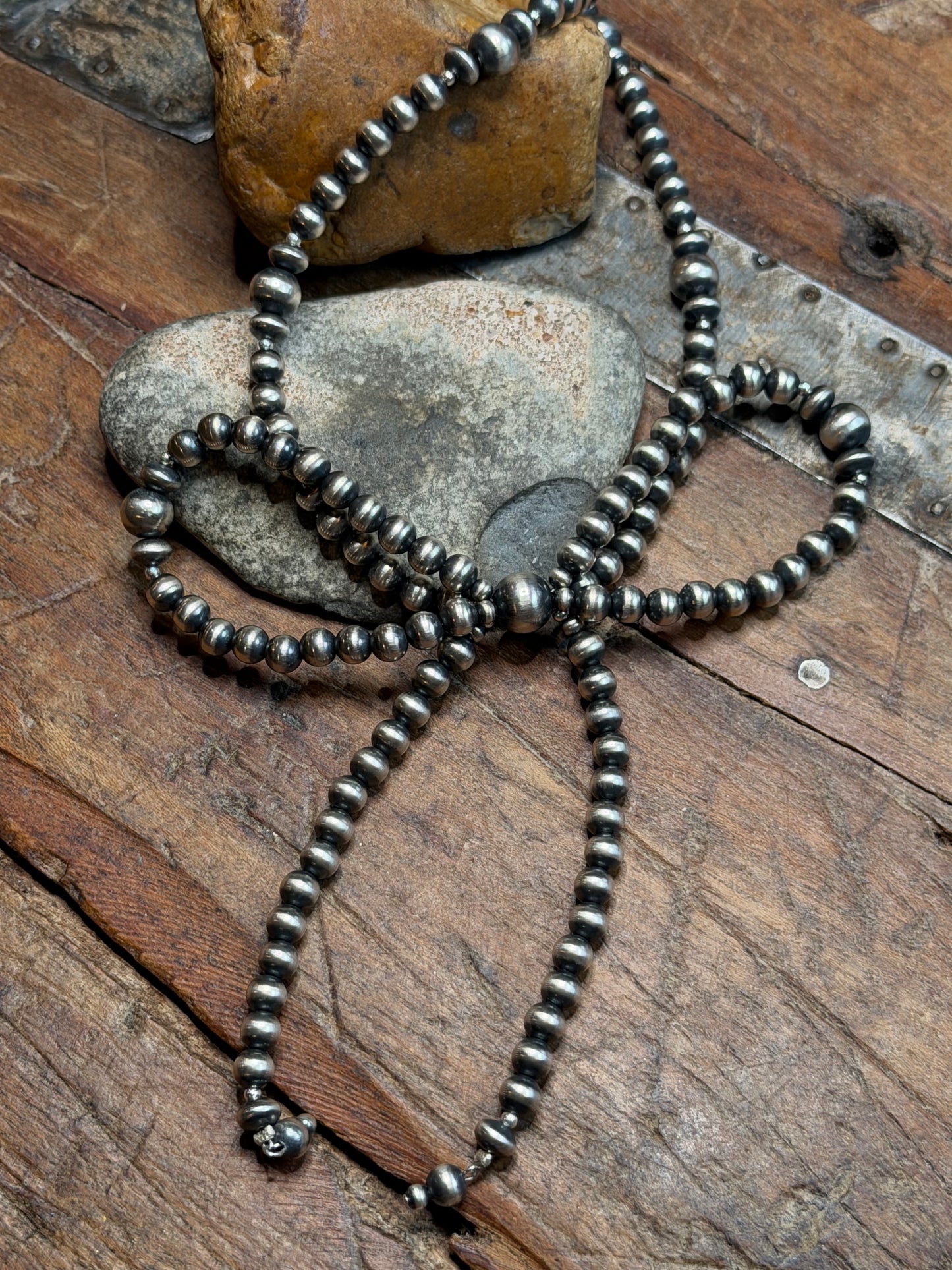 Laura - Sterling Beaded Bow Necklace - 18" Long