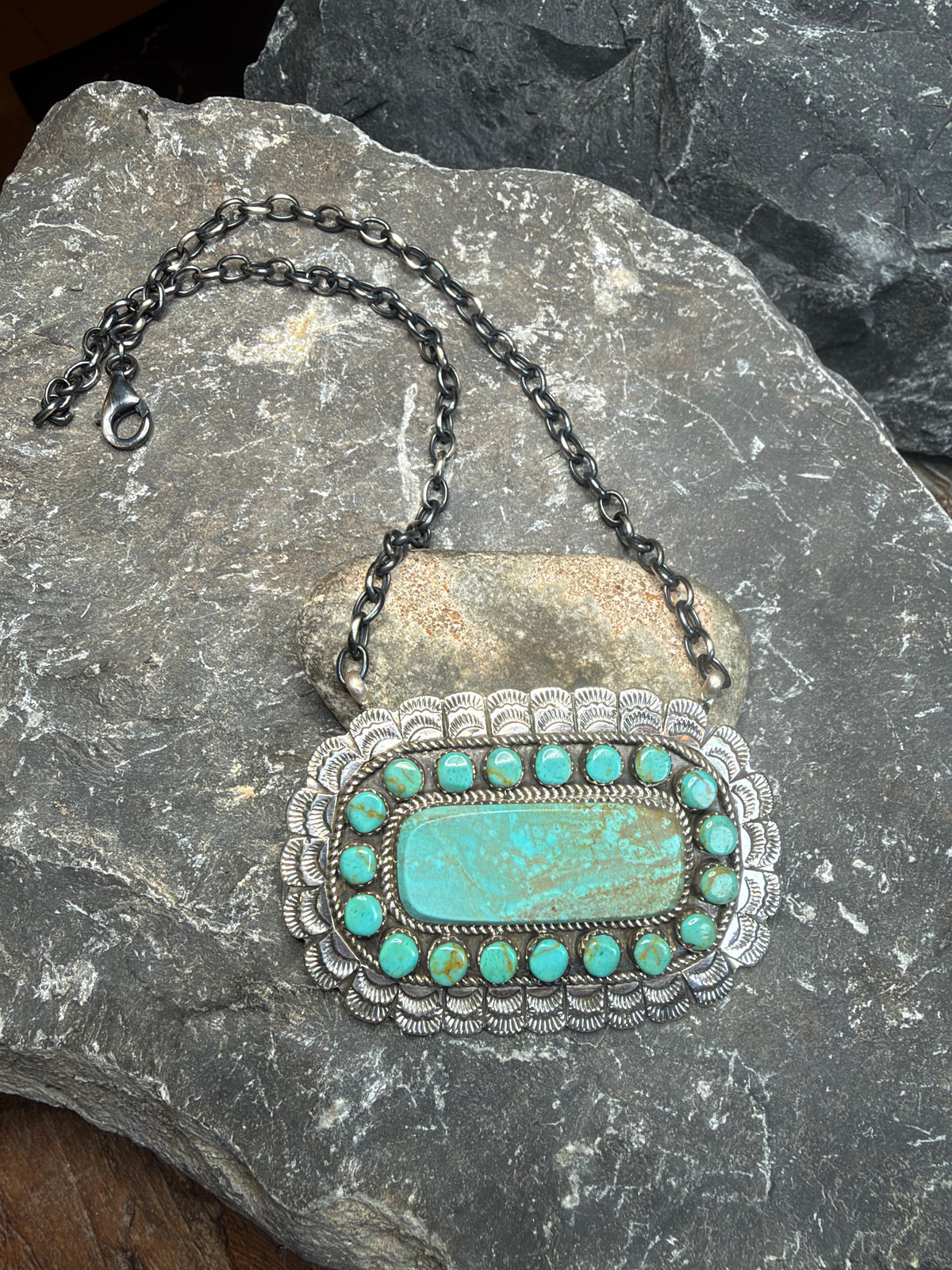 Tammy - Turquoise Large Bar Style Statement Necklace - 17.75" Long