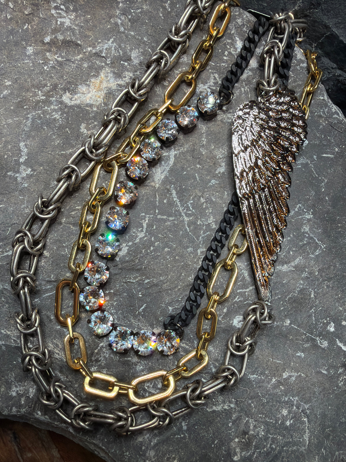TOVA three strand statement necklace shortest, strand, 18 1/2 inches to 21 3/4 