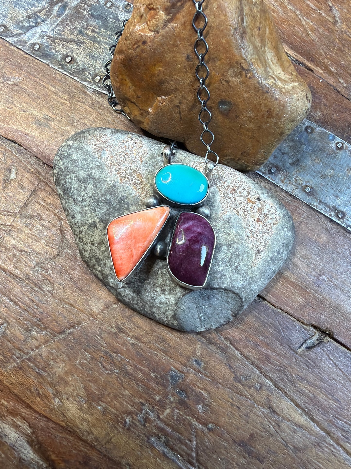 Andrea three stone multi necklace stamped by the artist 19 inches long