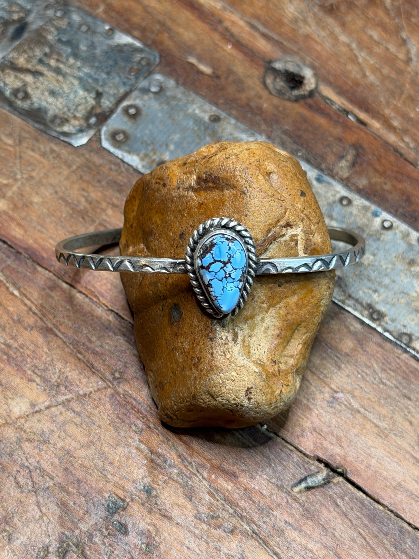 Mackenzie - Sterling Cuff w GH Turquoise Stone - 6.5