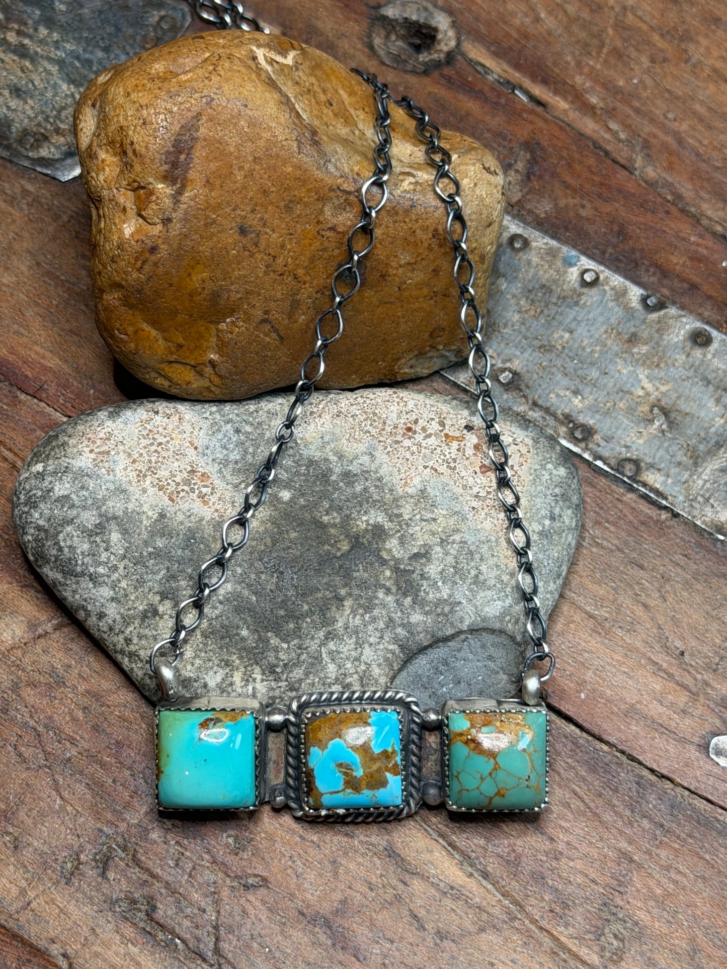 Shawne - 3 Stone Turquoise Bar Necklace - 20" Long