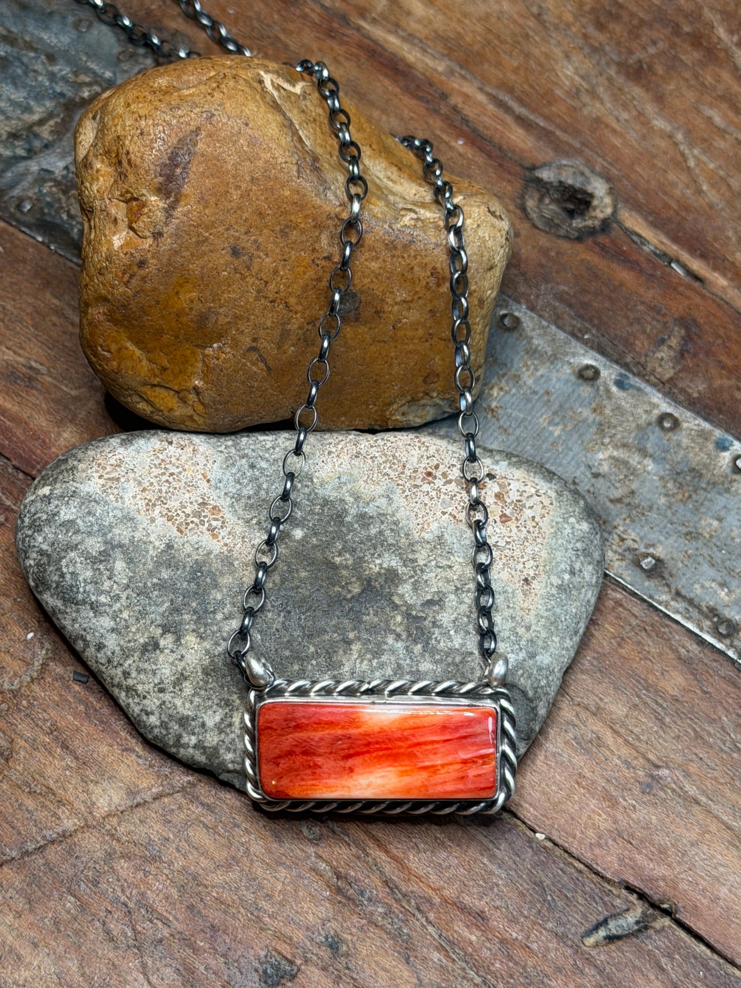 Kaylee - Orange Spiny Bar Necklace - 17" Long