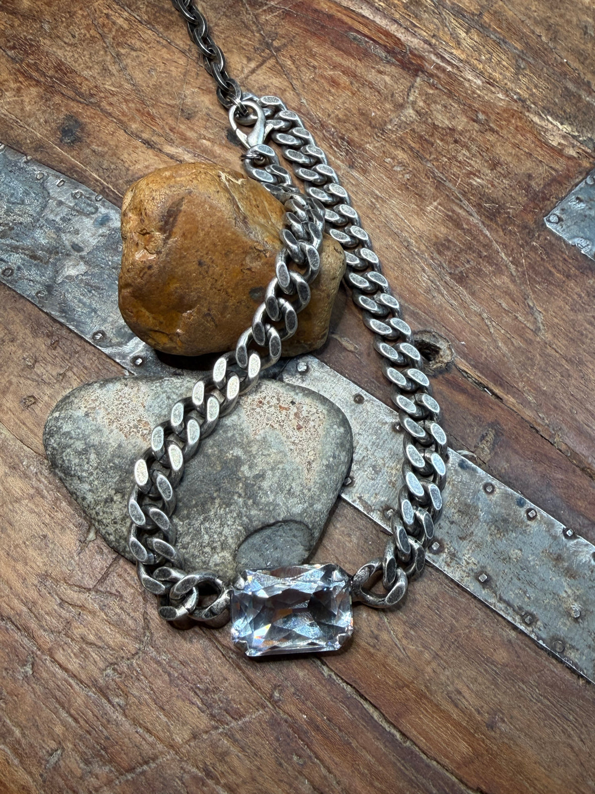 Sally - Tova Chain Necklace w Crystal - 15-3/8" to 18.75" Long