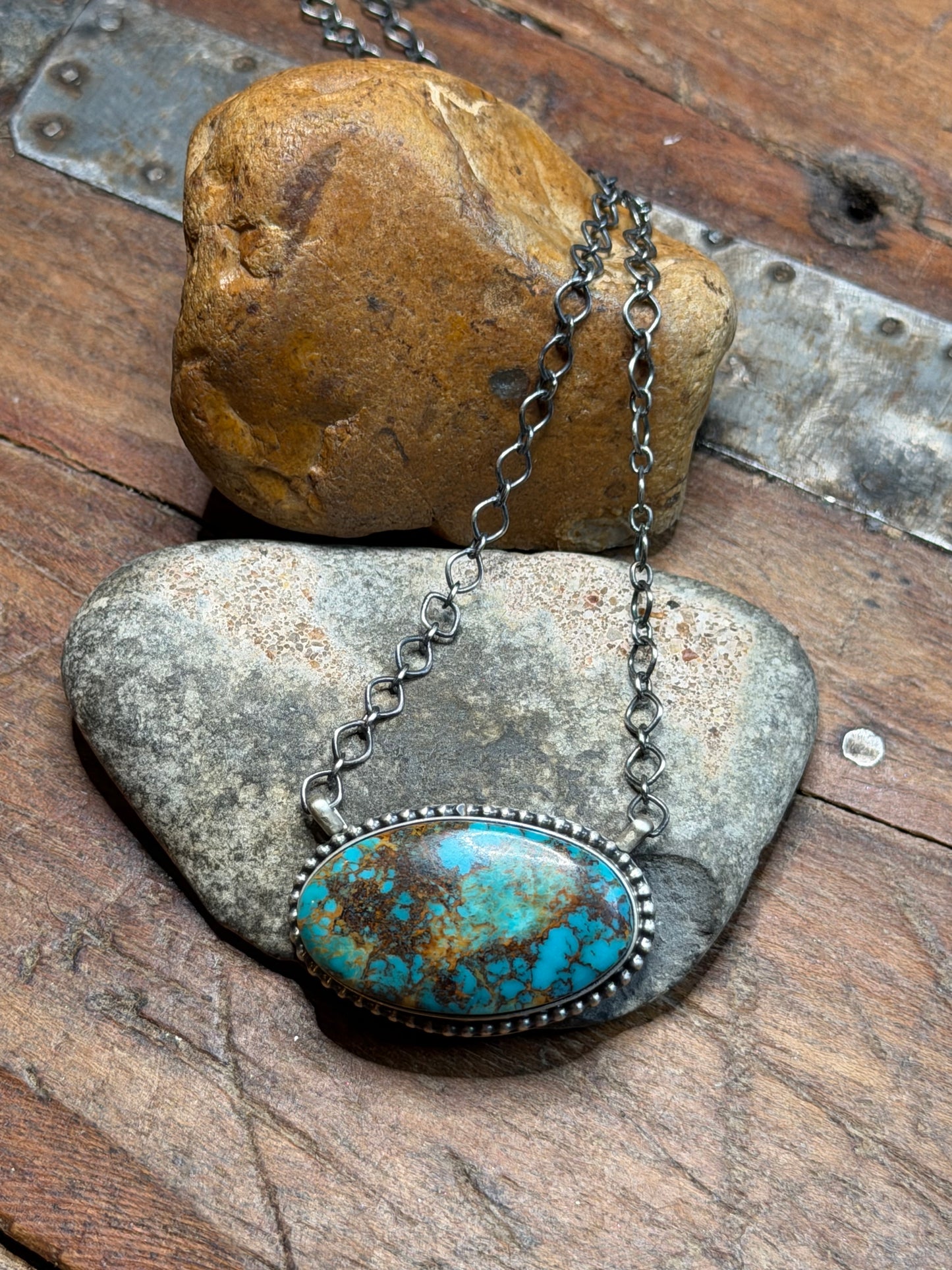 Vivian (bebeLav) - Turquoise Oval Bar Necklace - 17-5/8" Long