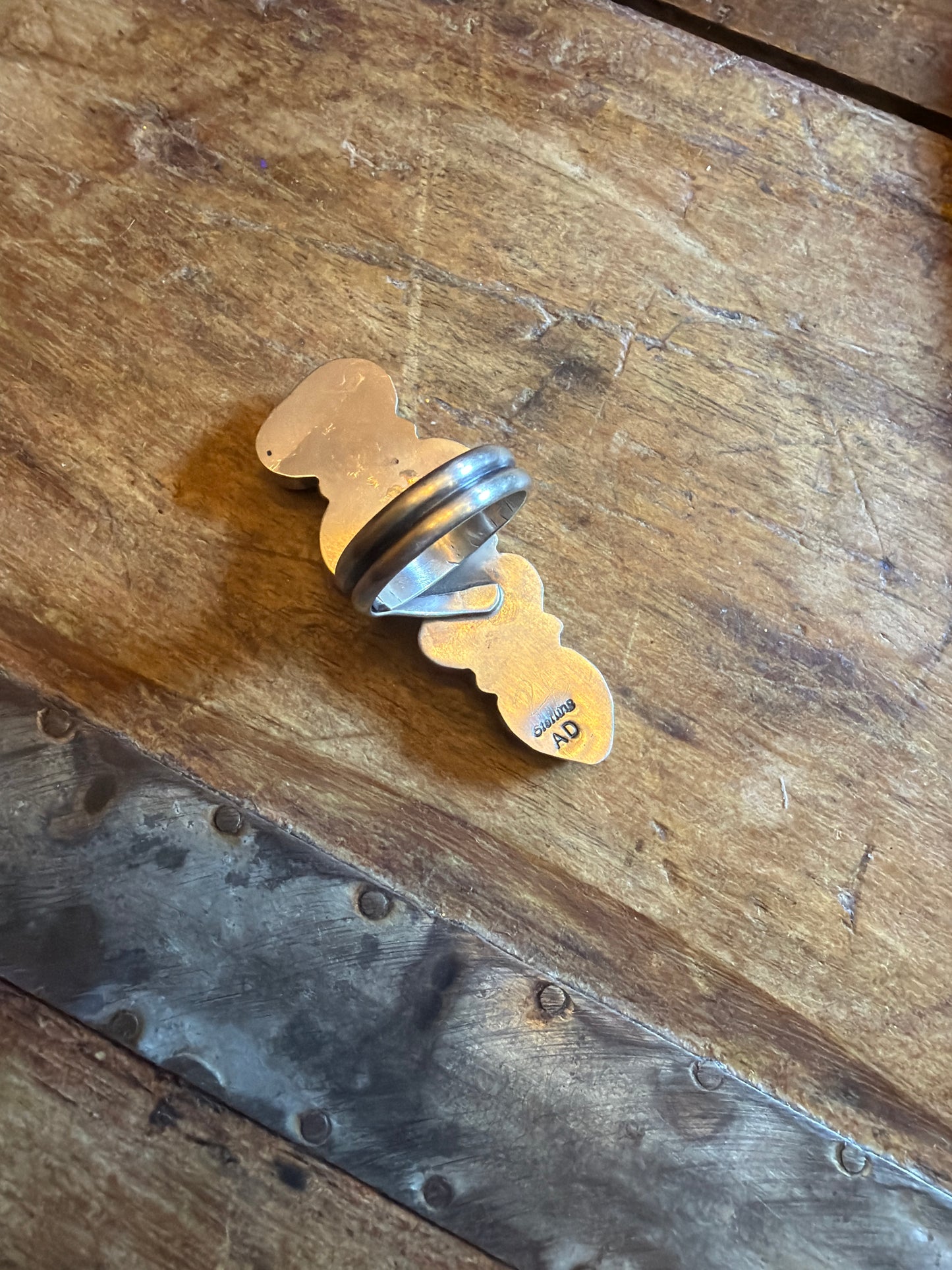 Vee four stone adjustable ring, stamped by the artist