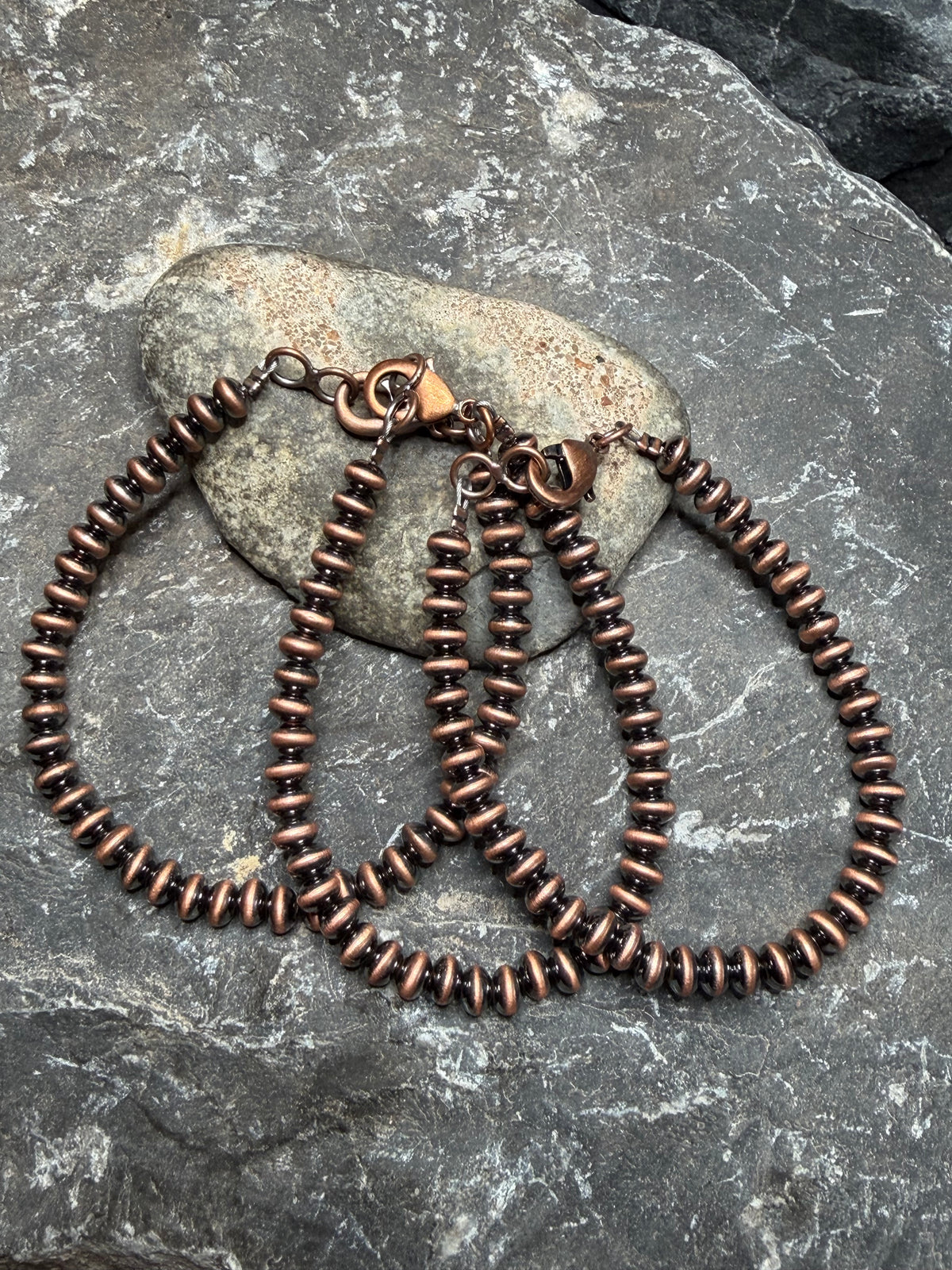 Vom - 5.56mm Machine Made Beaded Rondelle Copper Bracelet - 7-5/8" Long