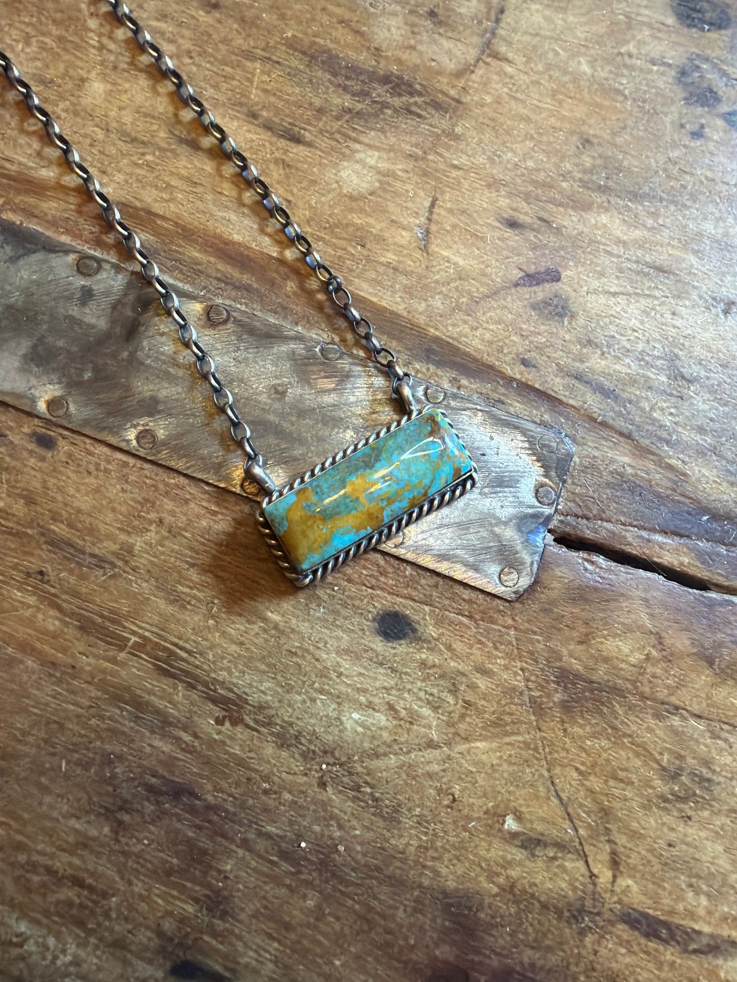 Victoria turquoise bar necklace stamped by the artist 16 3/8