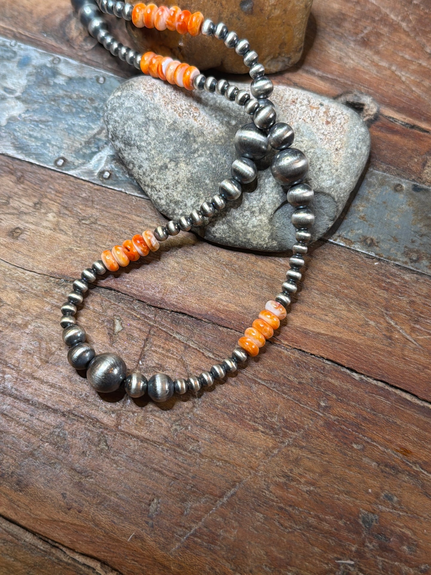 Kj-orange spiny machine made bead necklace 19 1/4