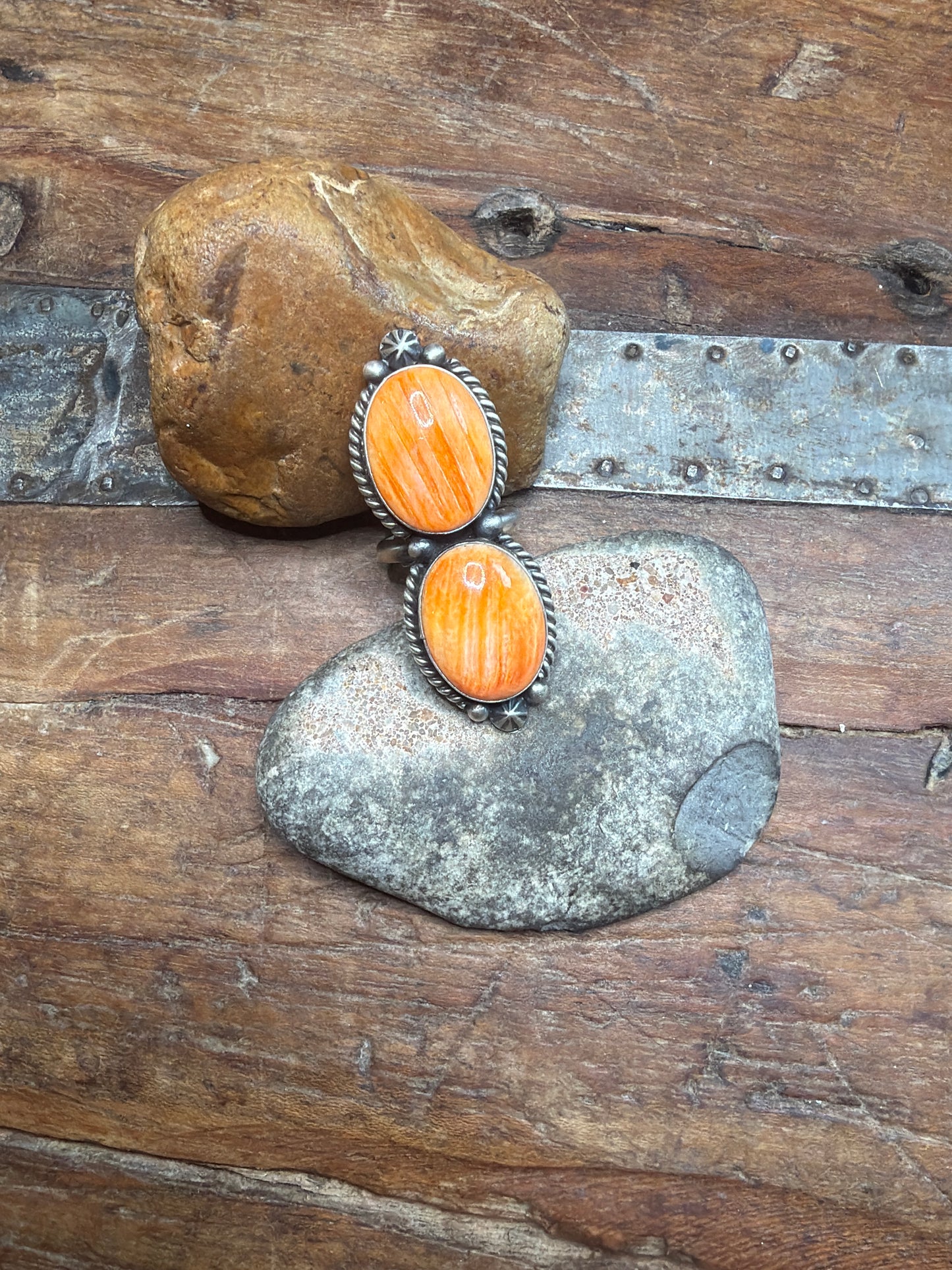 Anna 2 stone orange spiny ring adjustable