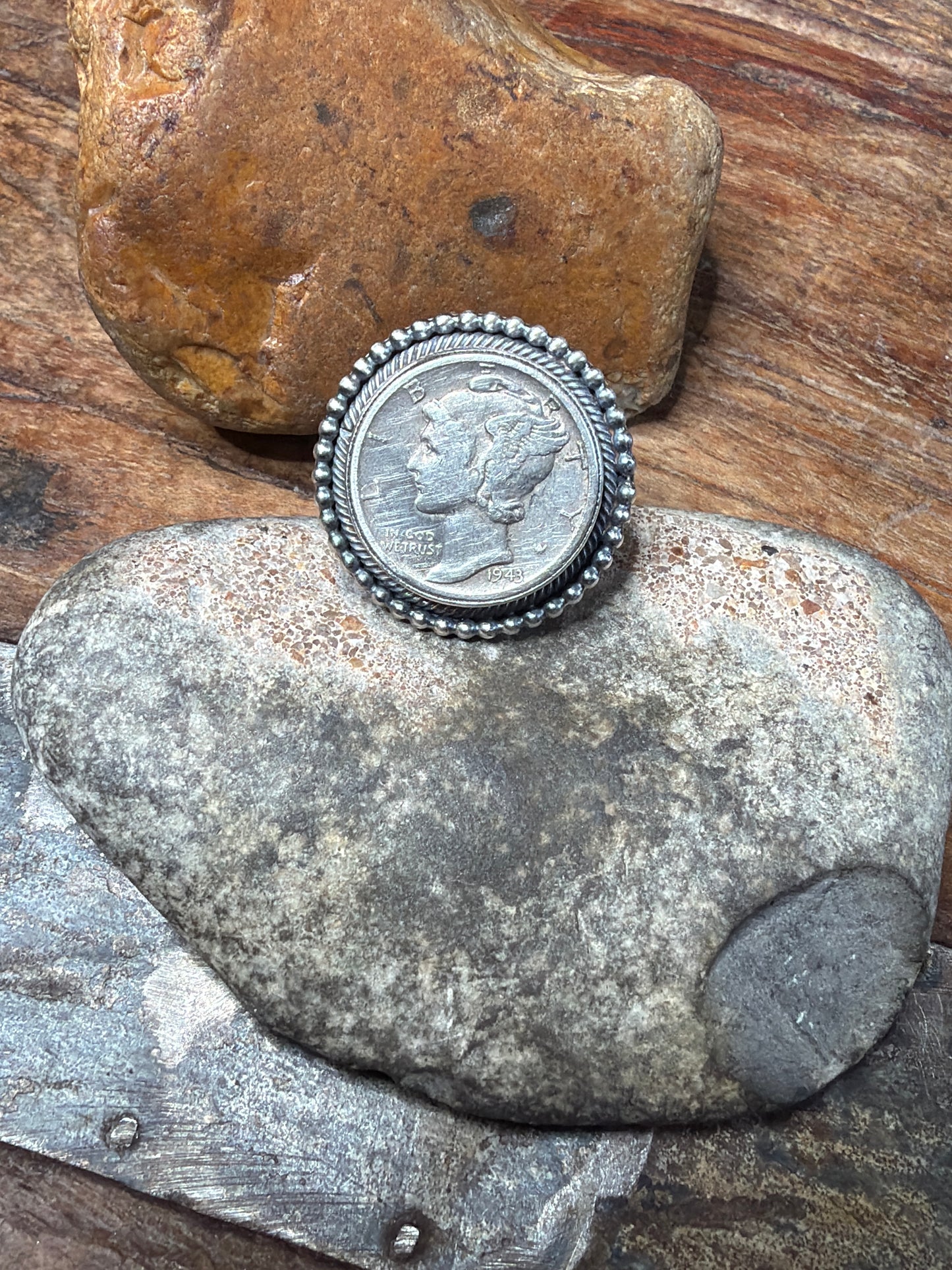 Andrea adjustable coin ring 1943 stamped by the artist