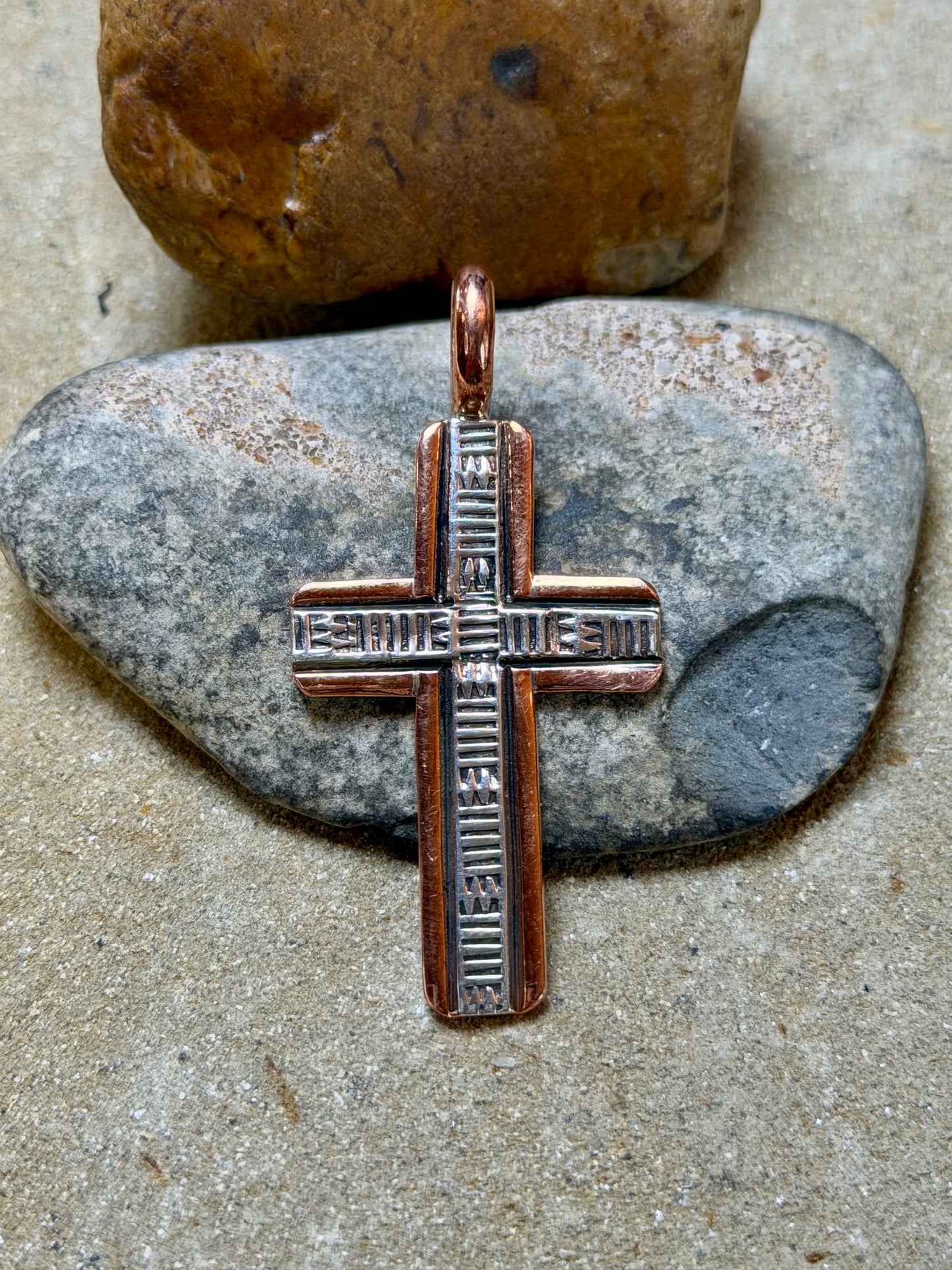 Tami - Copper and Sterling Cross Pendant