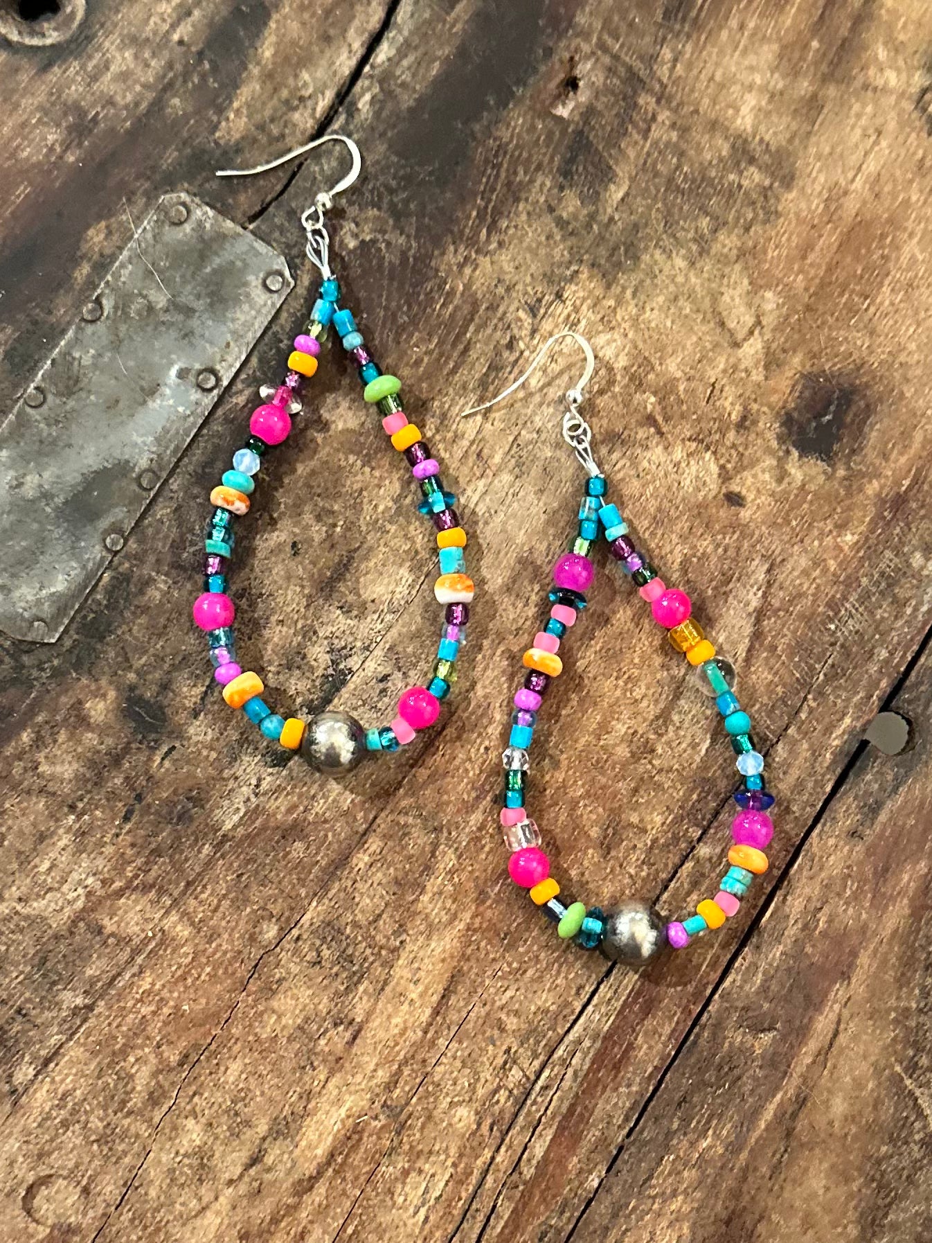 Multi beaded with sterling pearl earrings
