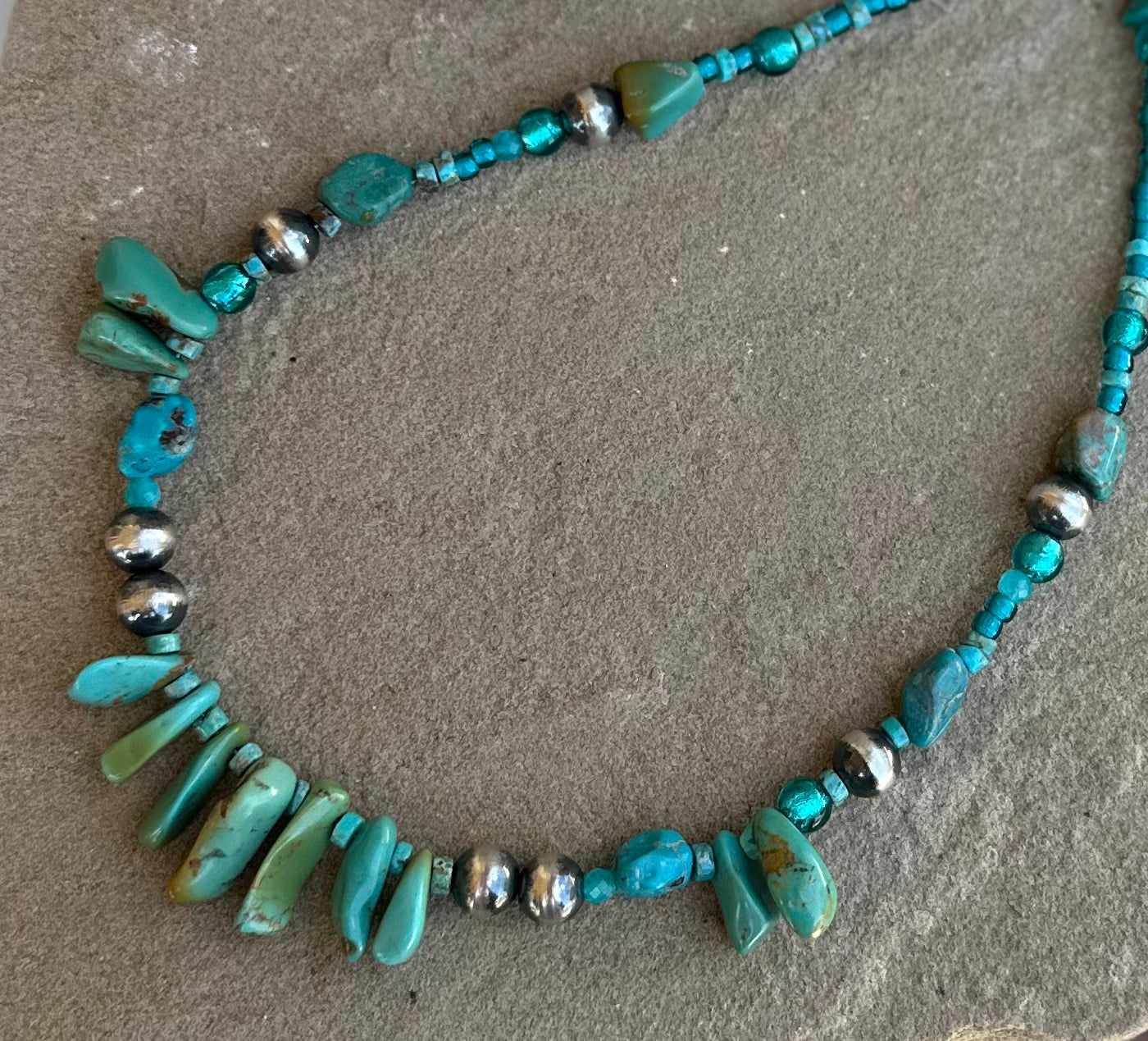 Turquoise and sterling bead necklace