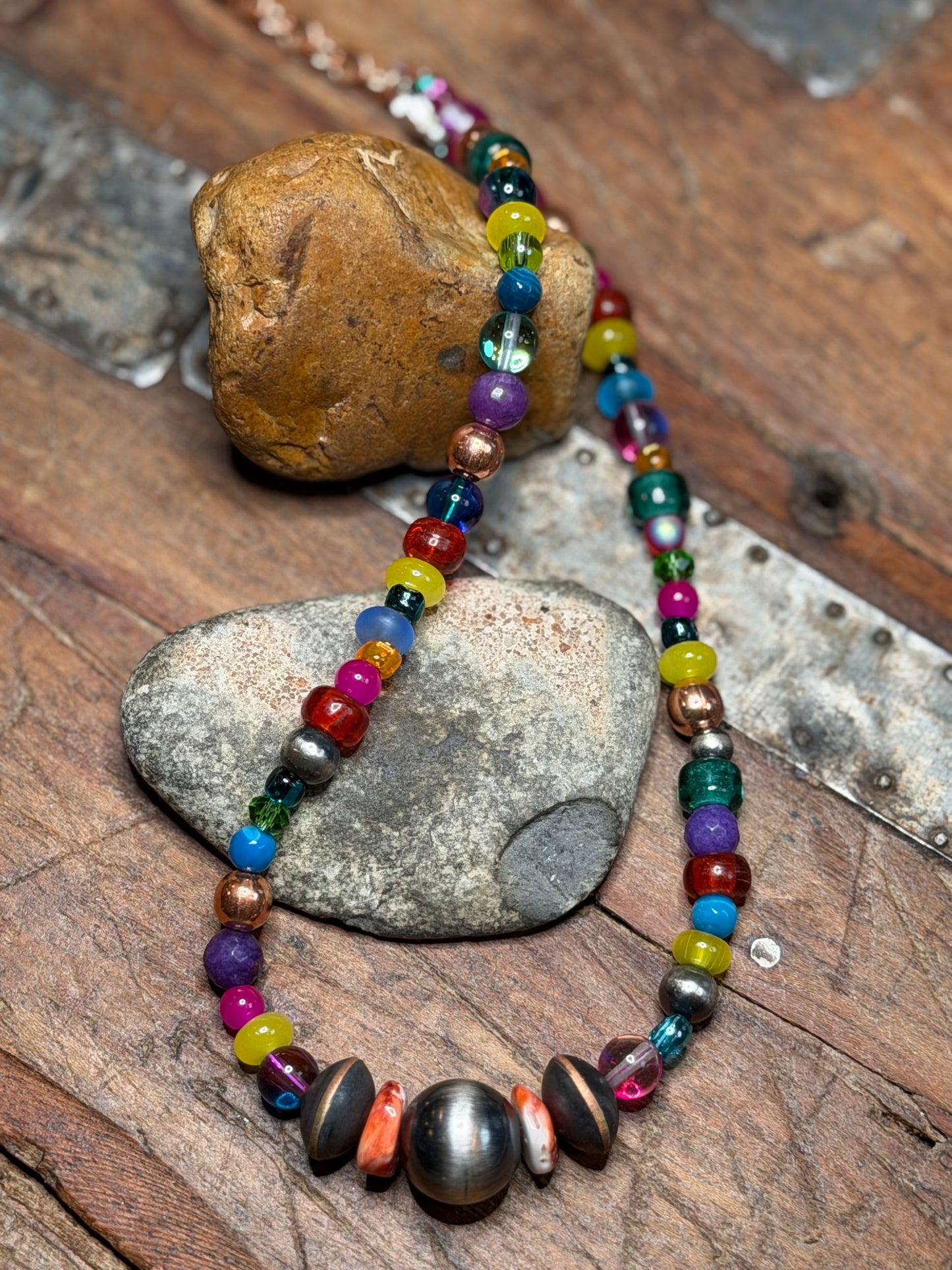 Gabbie - Carnival Bead Necklace - 16" to 18-3/8" Long