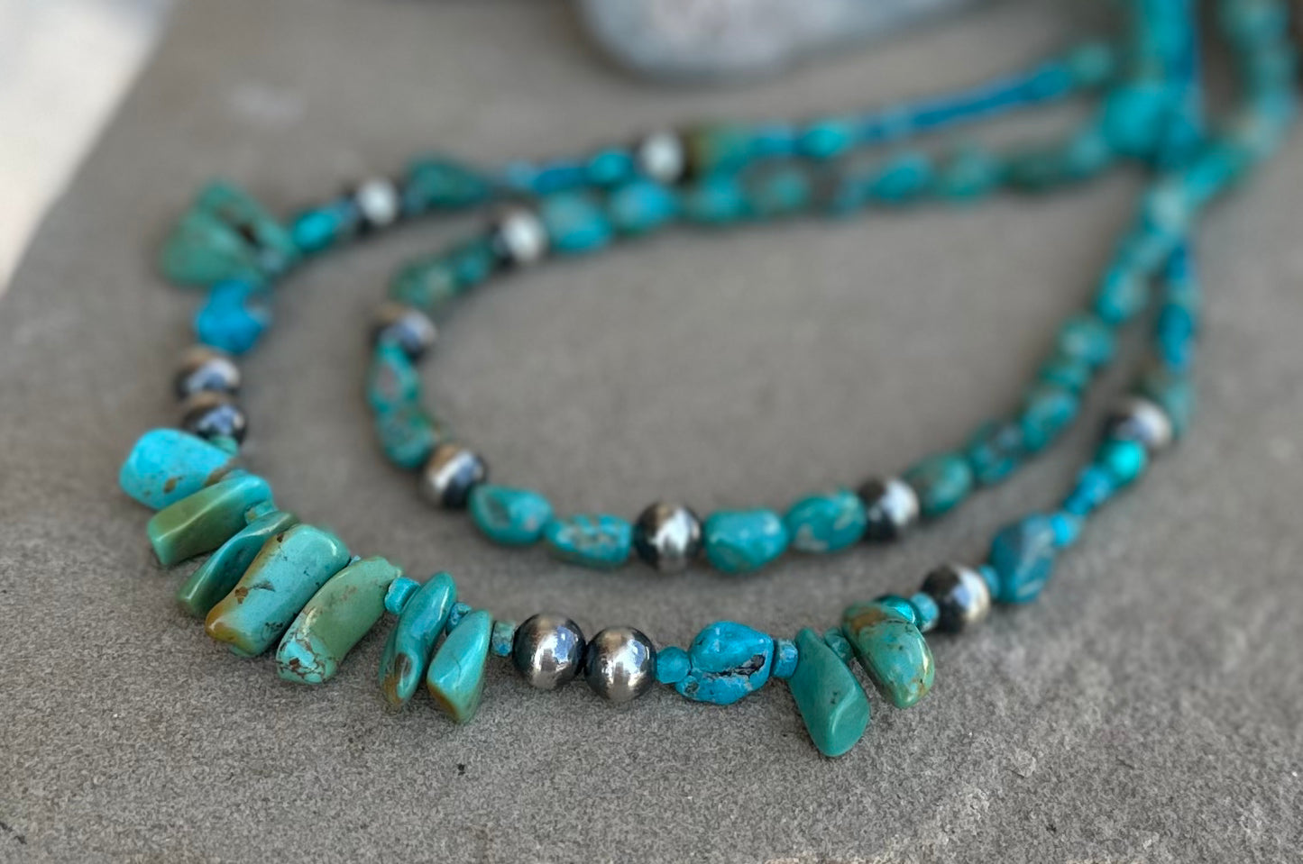 Turquoise and sterling bead necklace