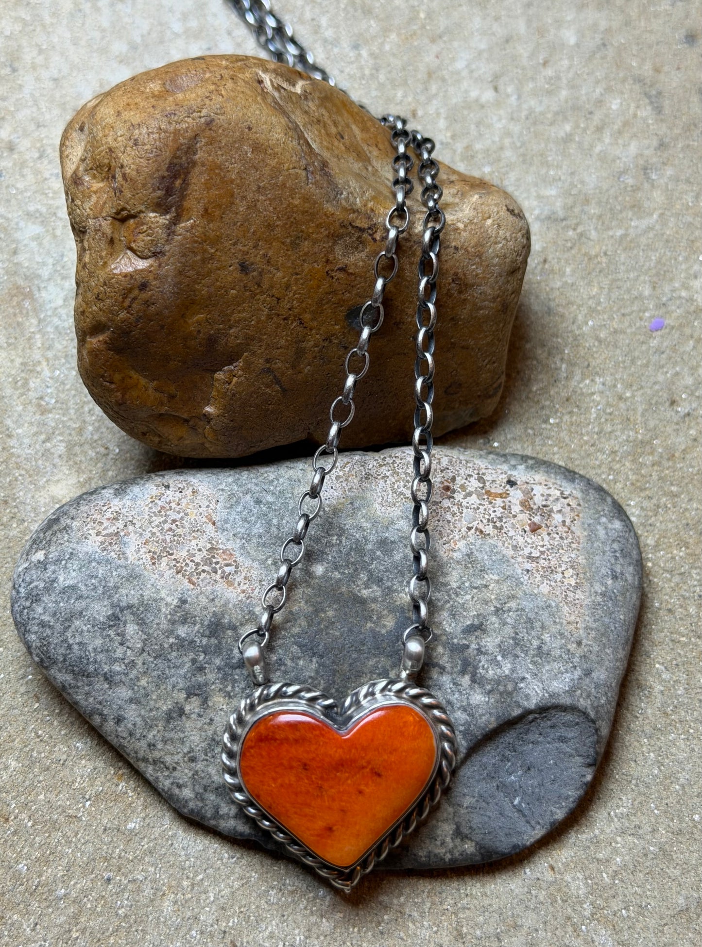Angie - Orange Spiny Heart Bar Necklace
