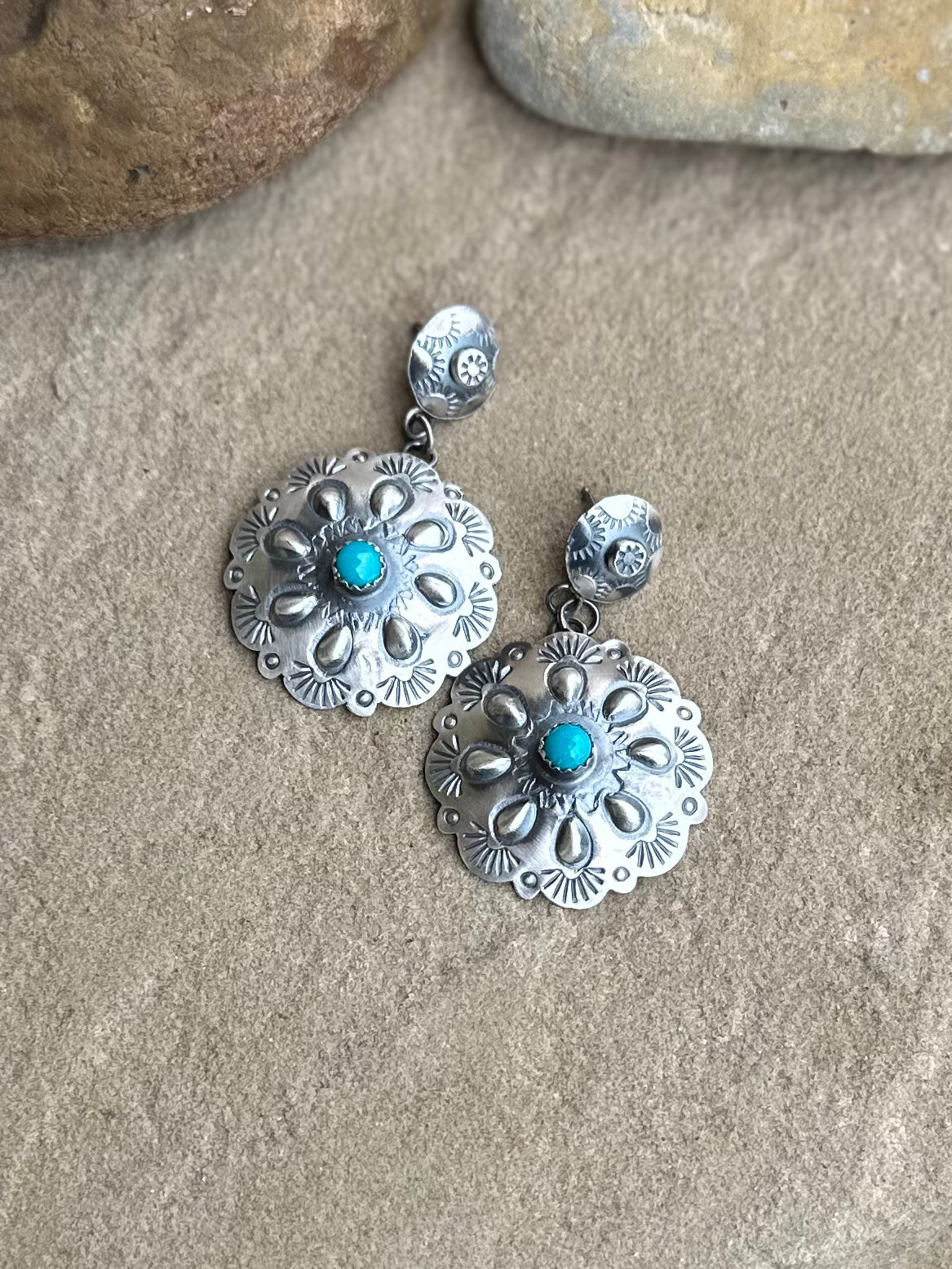 Turquoise Concho style earrings