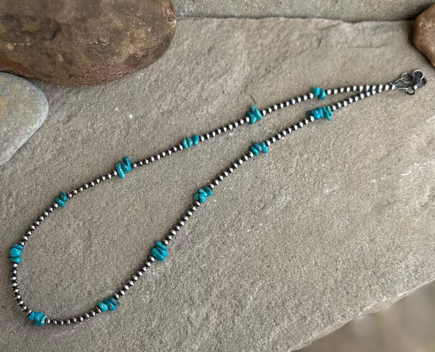 Turquoise and sterling pearl necklace 18 inches