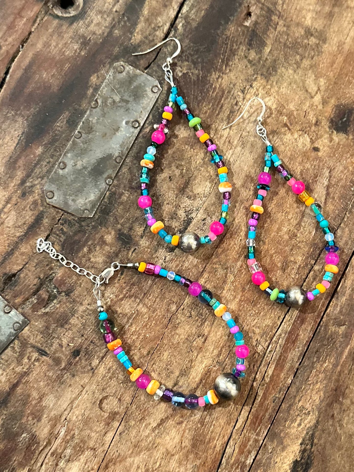 Multi beaded with sterling pearl earrings