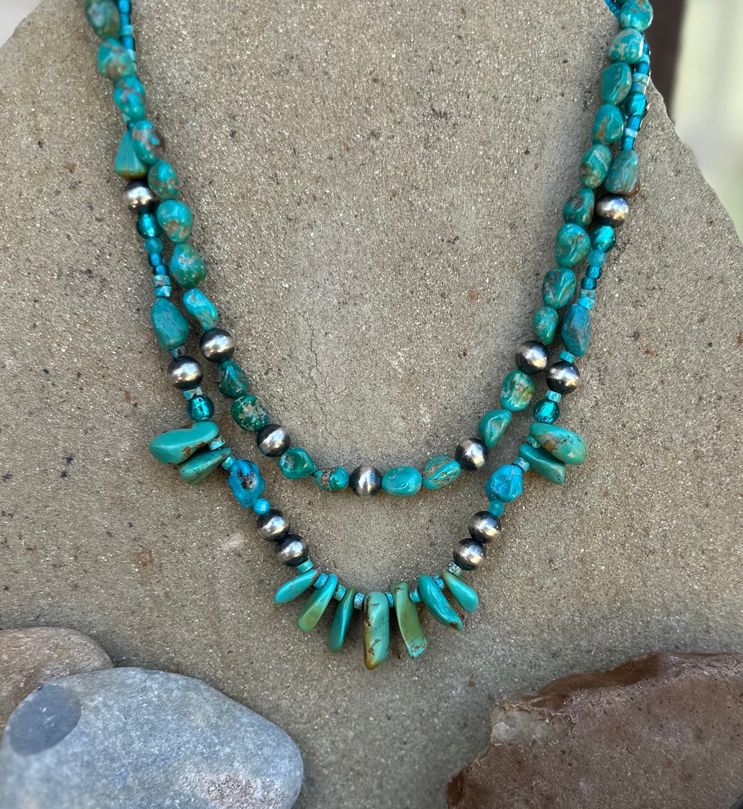 Turquoise and sterling bead necklace
