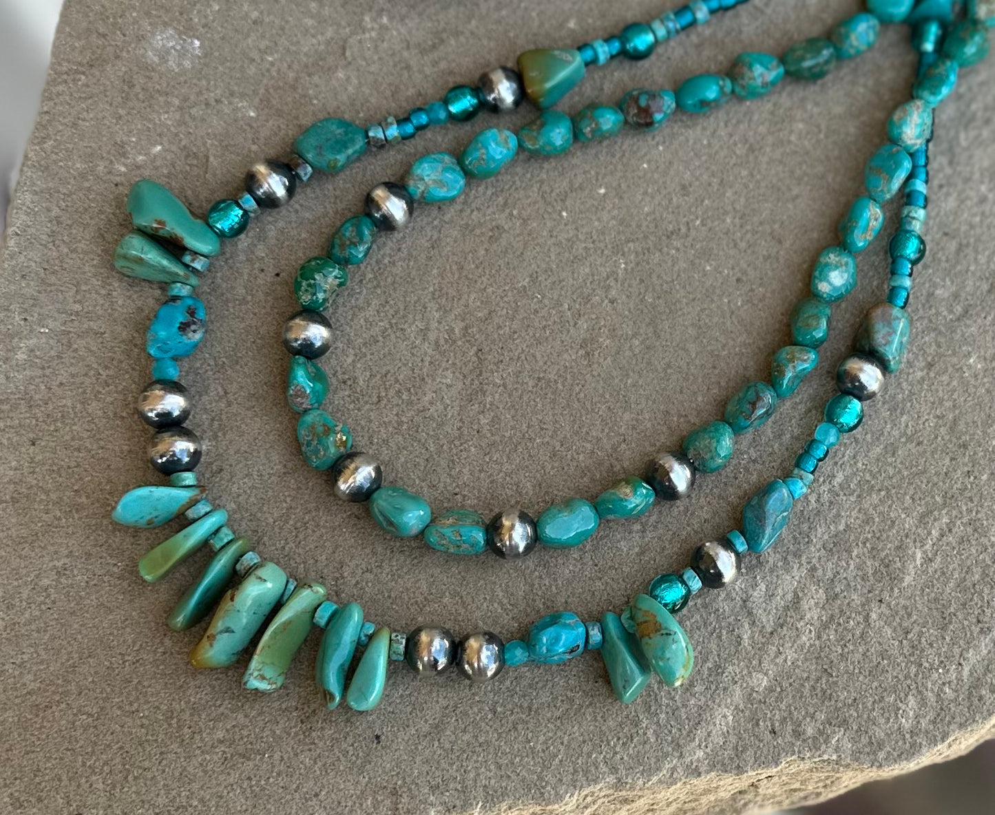 Turquoise and sterling bead necklace
