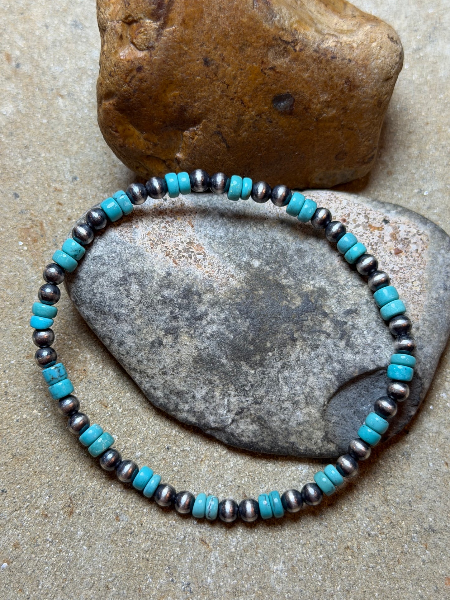 Michele - 4mm Machine Made Beaded Stretchy Bracelet w Turquoise Beads