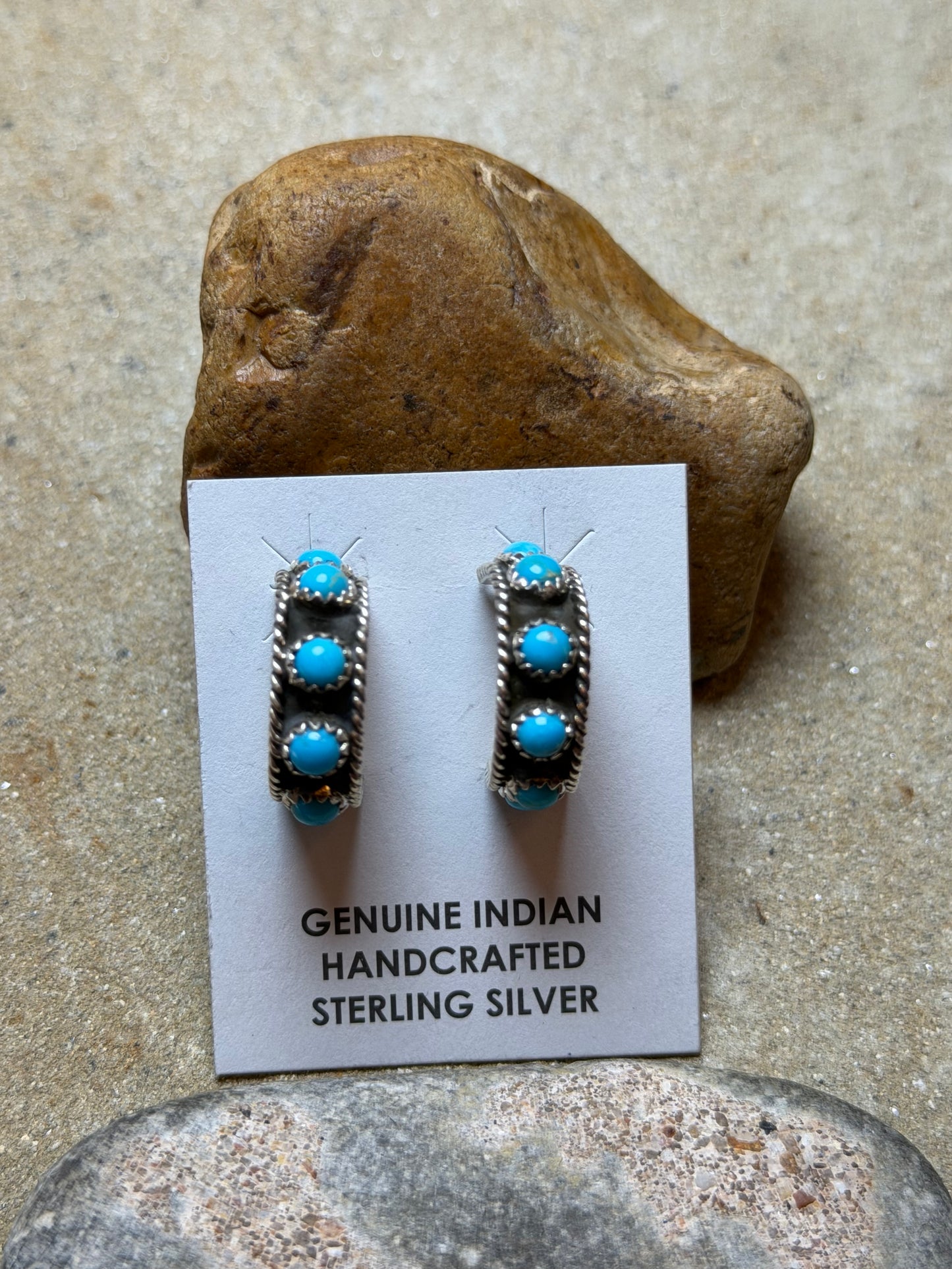 Libby - Sterling Hoop w Turquoise Stone Earrings