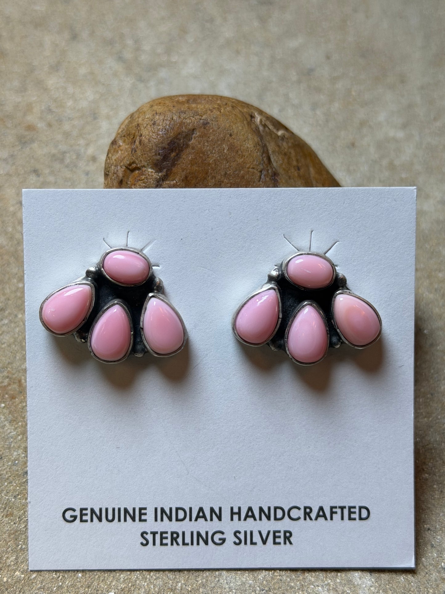 Vee - 4 Stone Pink Conch 1/4 Cluster Stud Earrings
