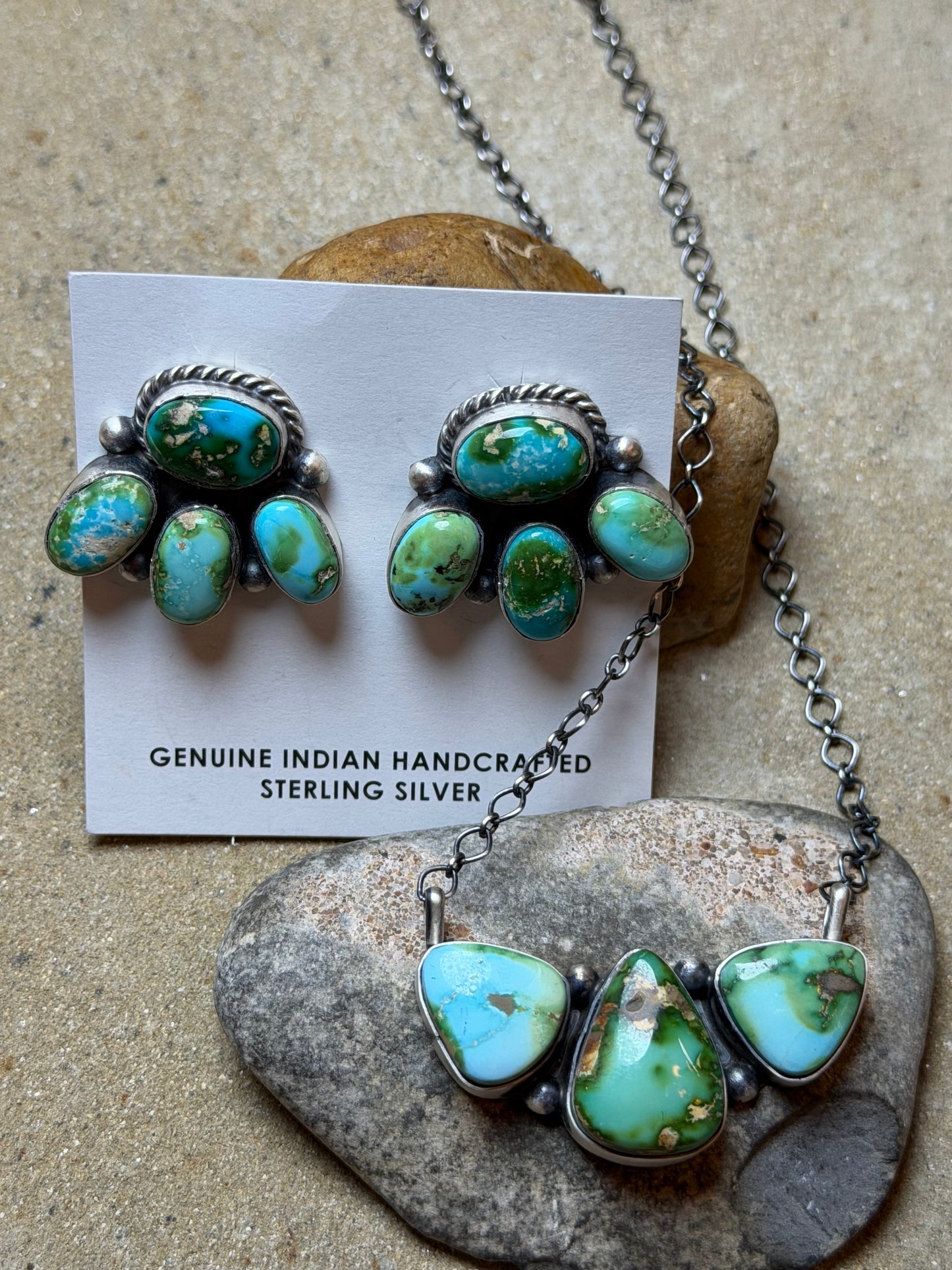 Jen - Sonoran Turquoise Bar Necklace and Sonoran 4 Stone 1/4 Cluster Earrings