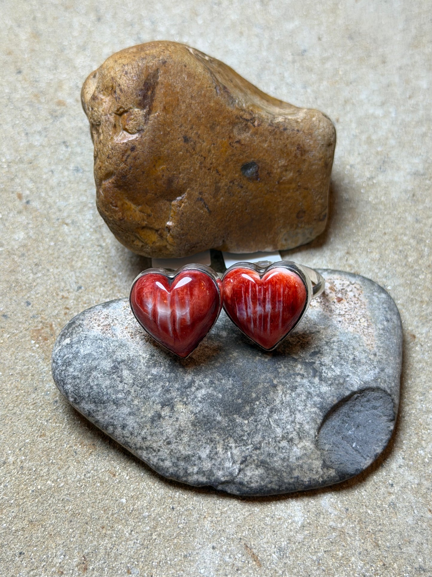 Vee - 2 - Red Spiny Heart Adjustable Rings