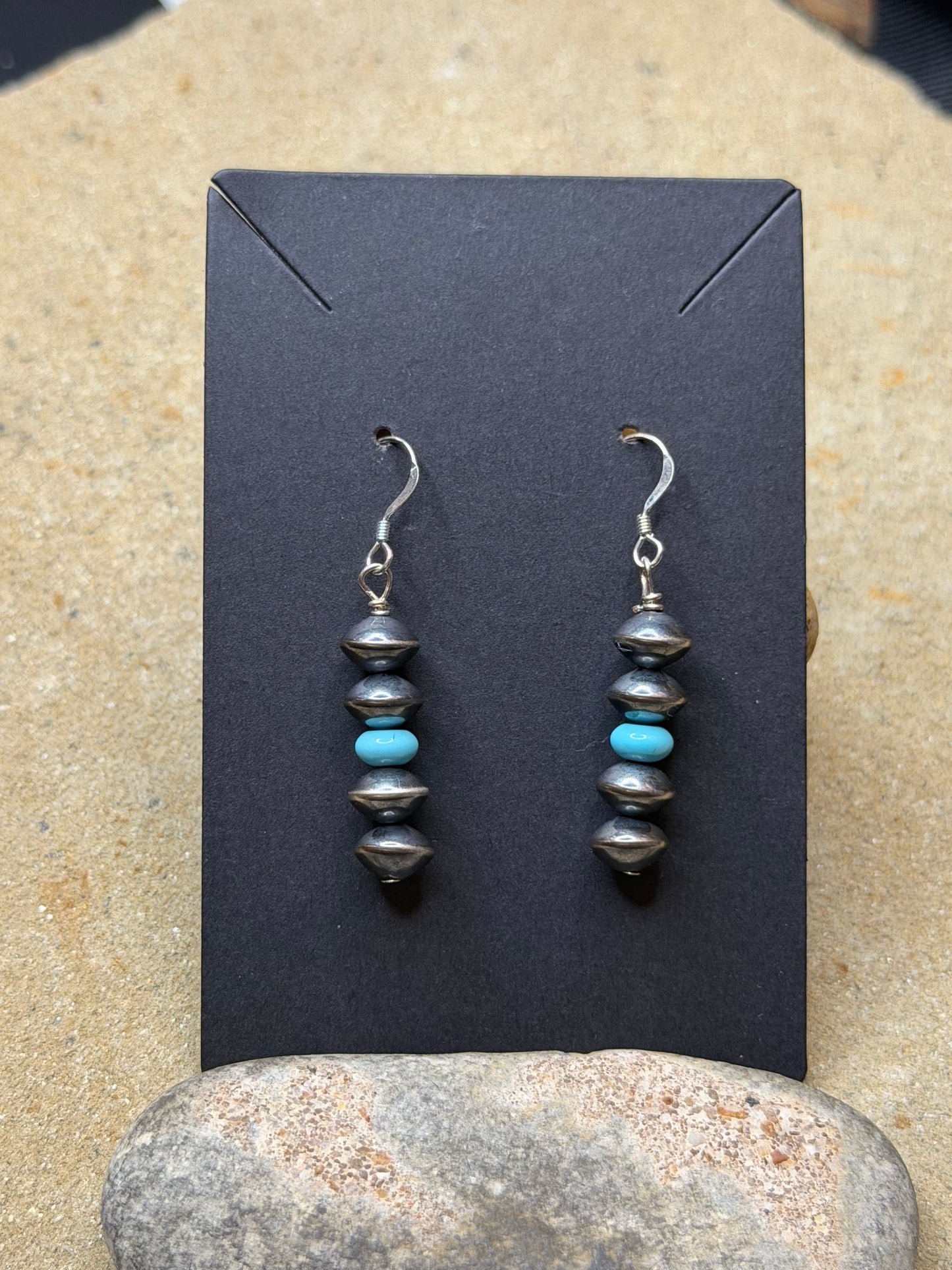 Erica - Machine Made Saucer Beaded Earrings w Turquoise Beads
