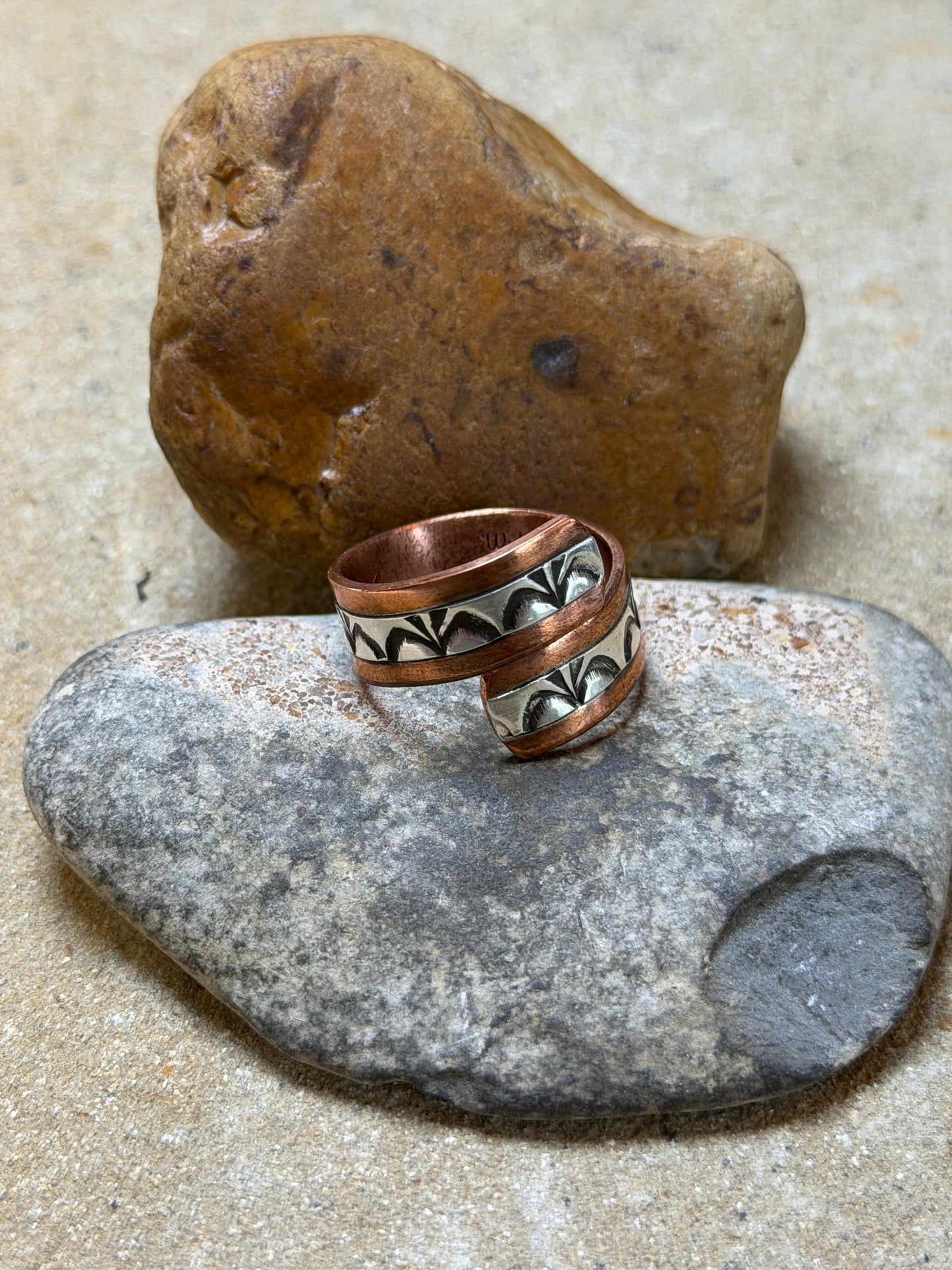 Leah Spiral Copper and Sterling Adjustable Ring