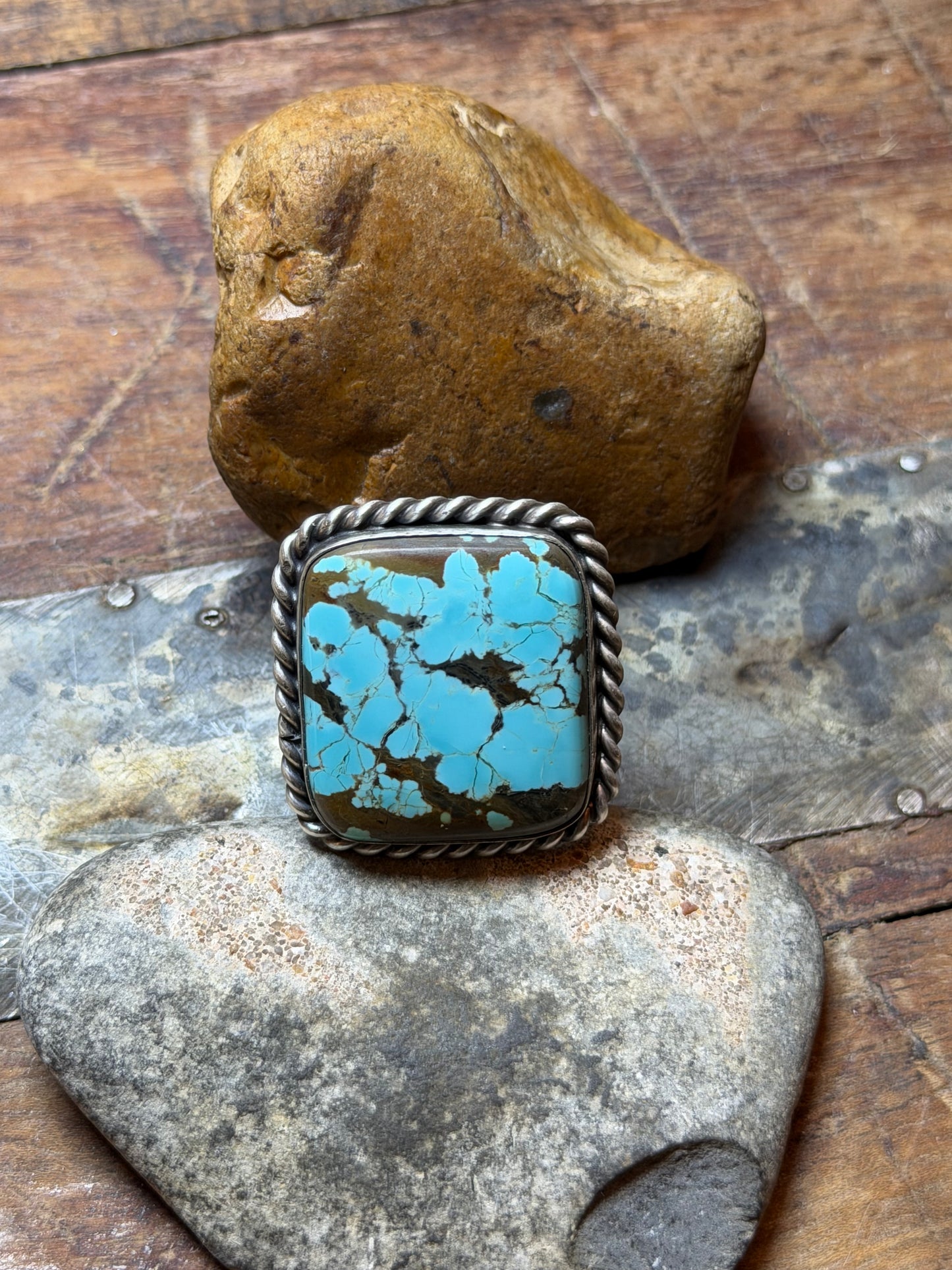 Jennifer A - Turquoise Square Adjustable Ring