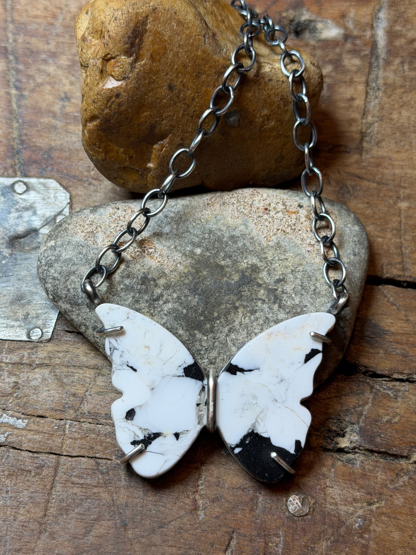 Desiree - Waterproof White Buffalo Butterfly Necklace - 20-1/8" Long