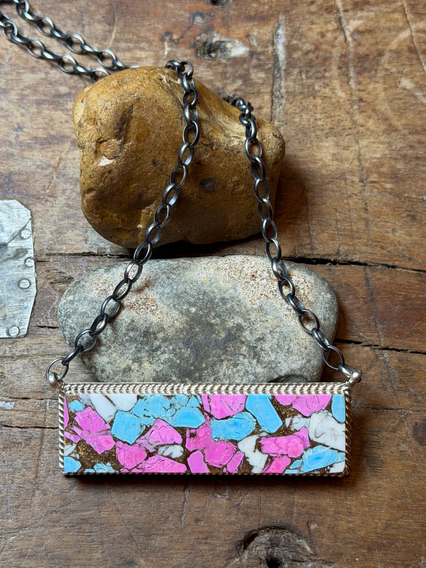 Desiree - Cotton Candy LArge Bar Necklace - 18.75" Long