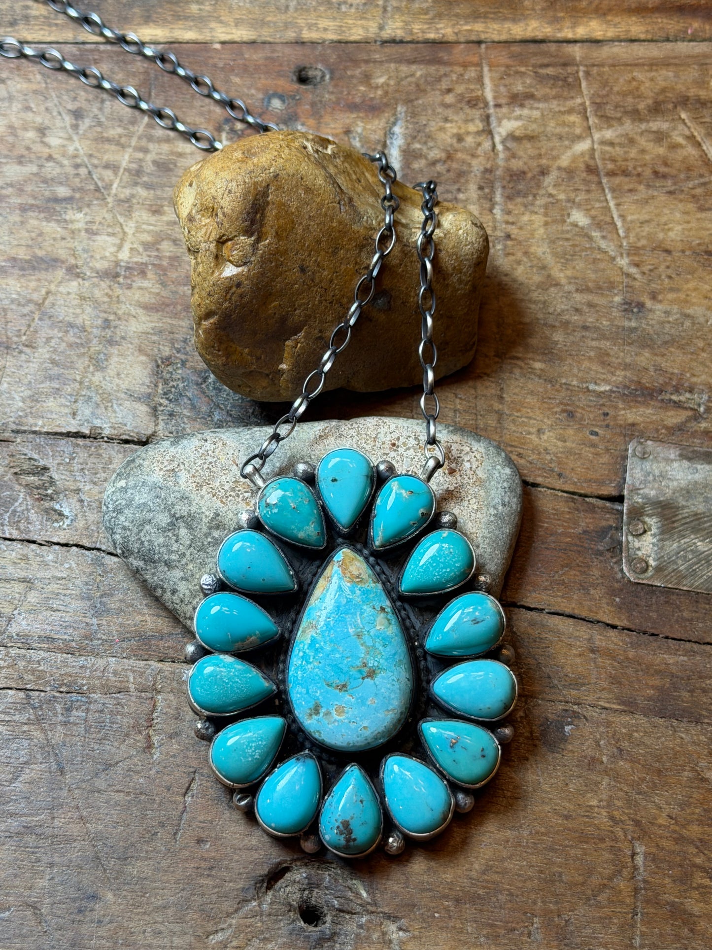 Nadine - Statement Turquoise Cluster Necklace - 19-5/8" Long