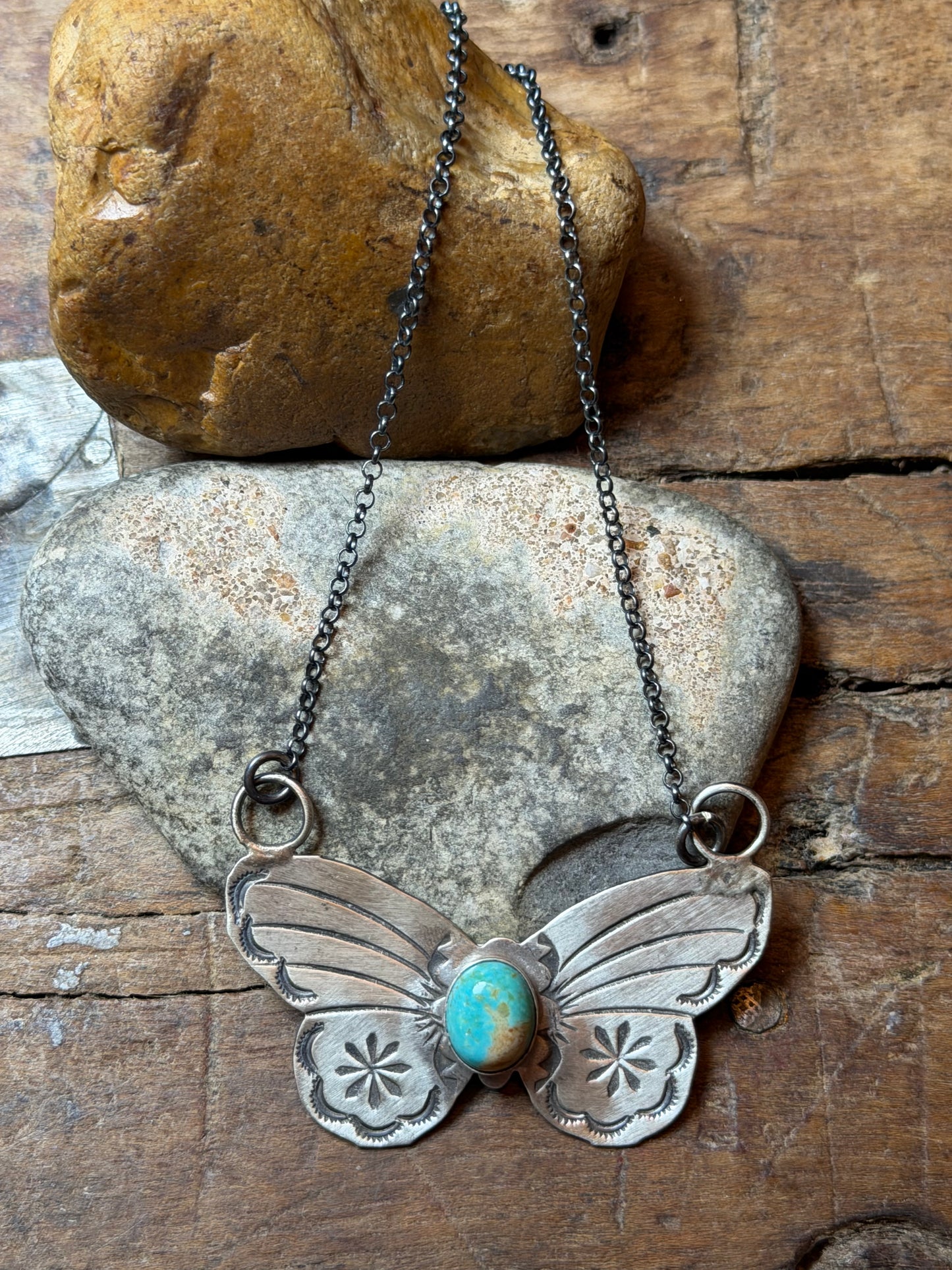 Windy - AS IS - Sterling Butterfly Necklace w Turquoise Stone