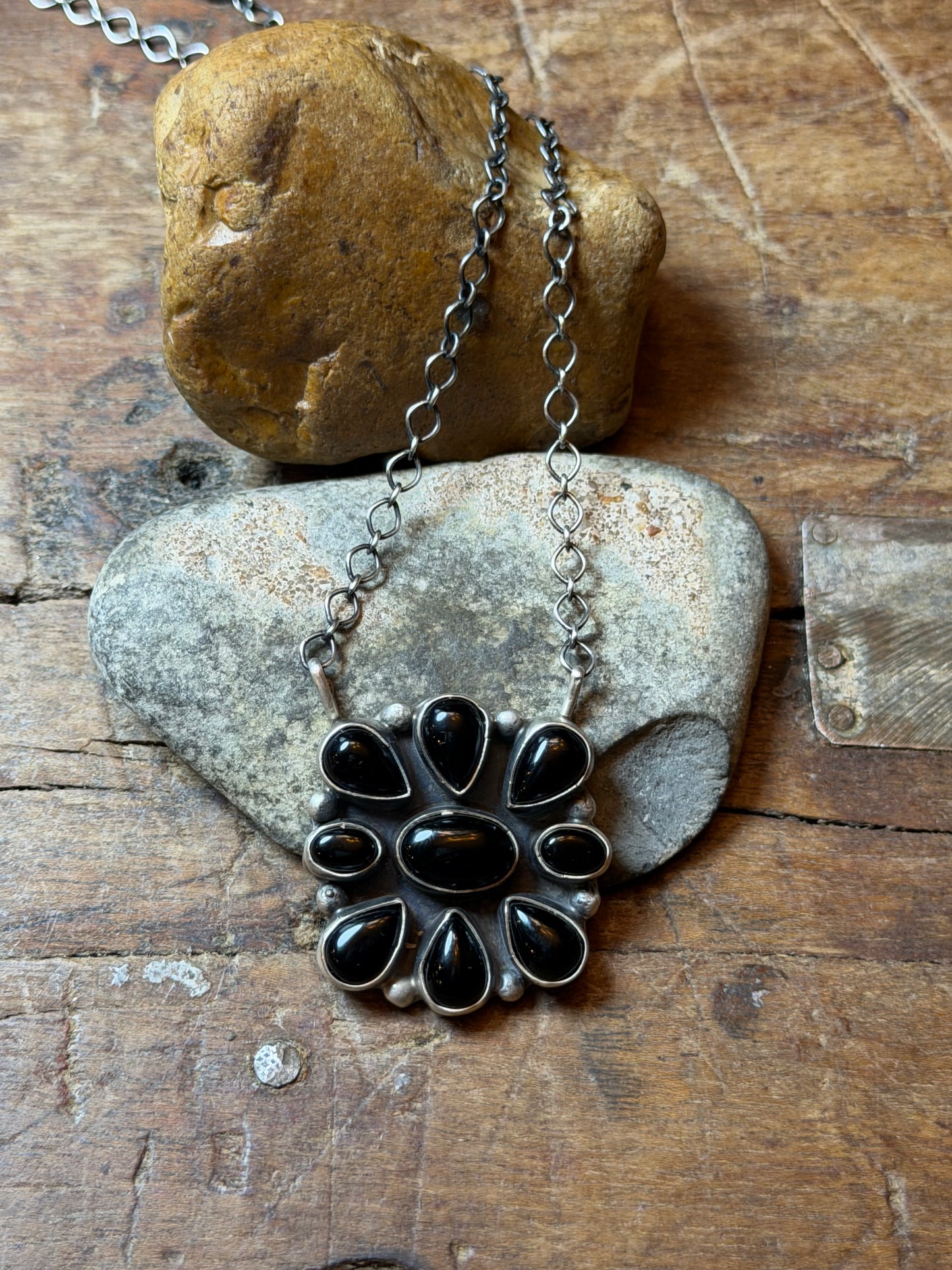 Liz Meech - Black Onyx Cluster Necklace - 16.5" Long